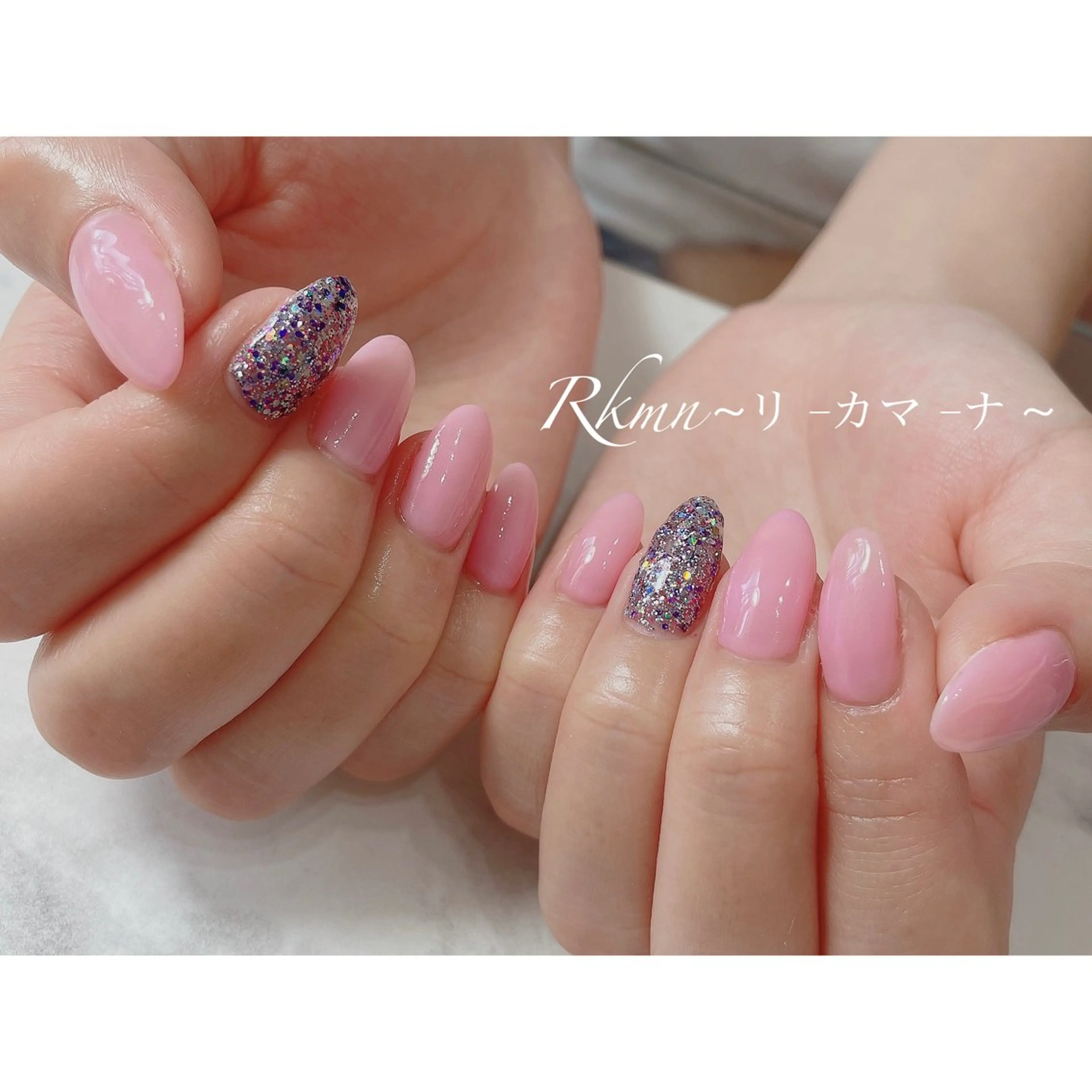 ネイル アートネイル ホログラムネイル ラメ(グリッター) ピンク パープル ハンドネイル フットネイル ハンドケア Rkmn ~リ-カマ-ナ~のネイルデザイン