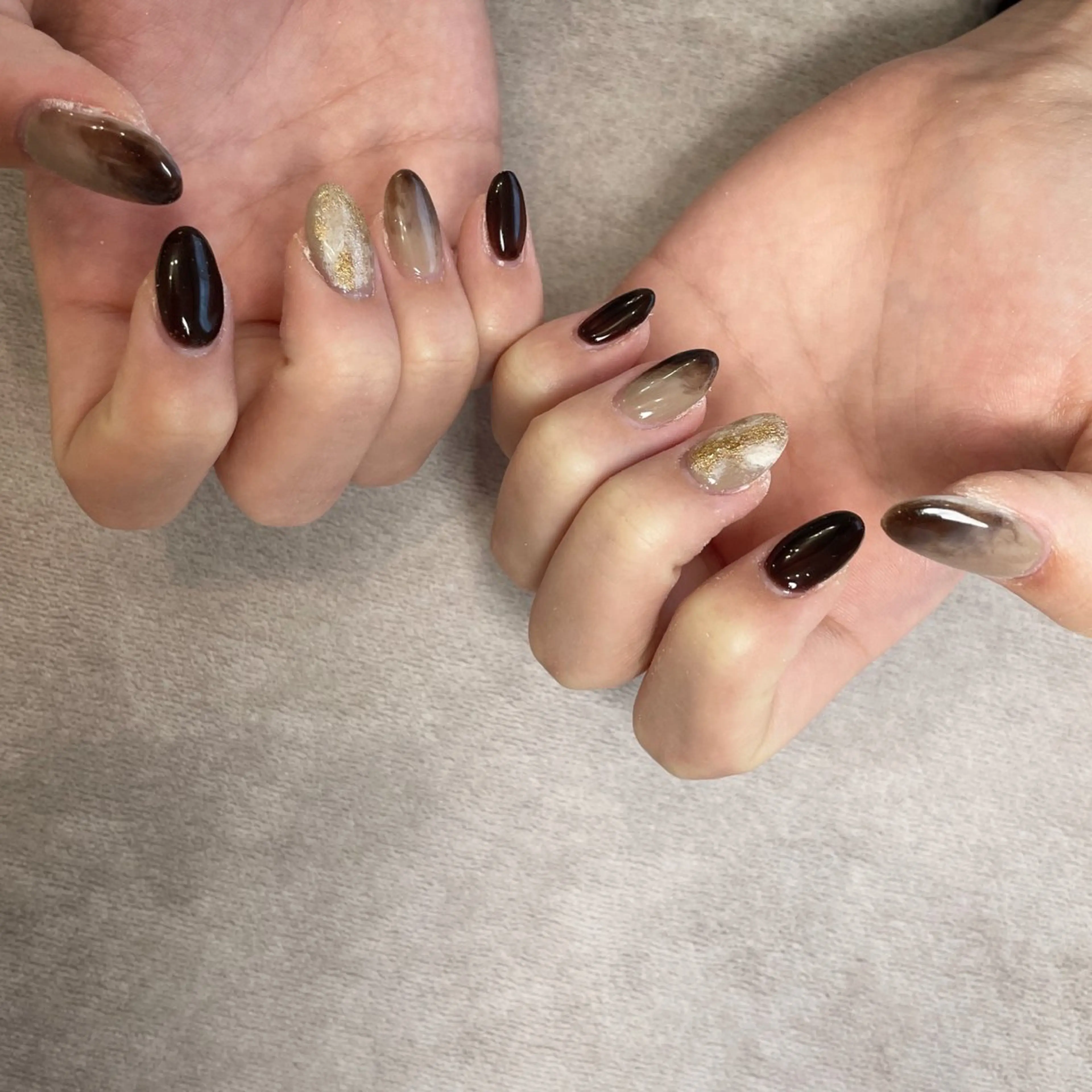 ネイル ブラウン ニュアンスネイル ハンドネイル K Harukaのネイルデザイン