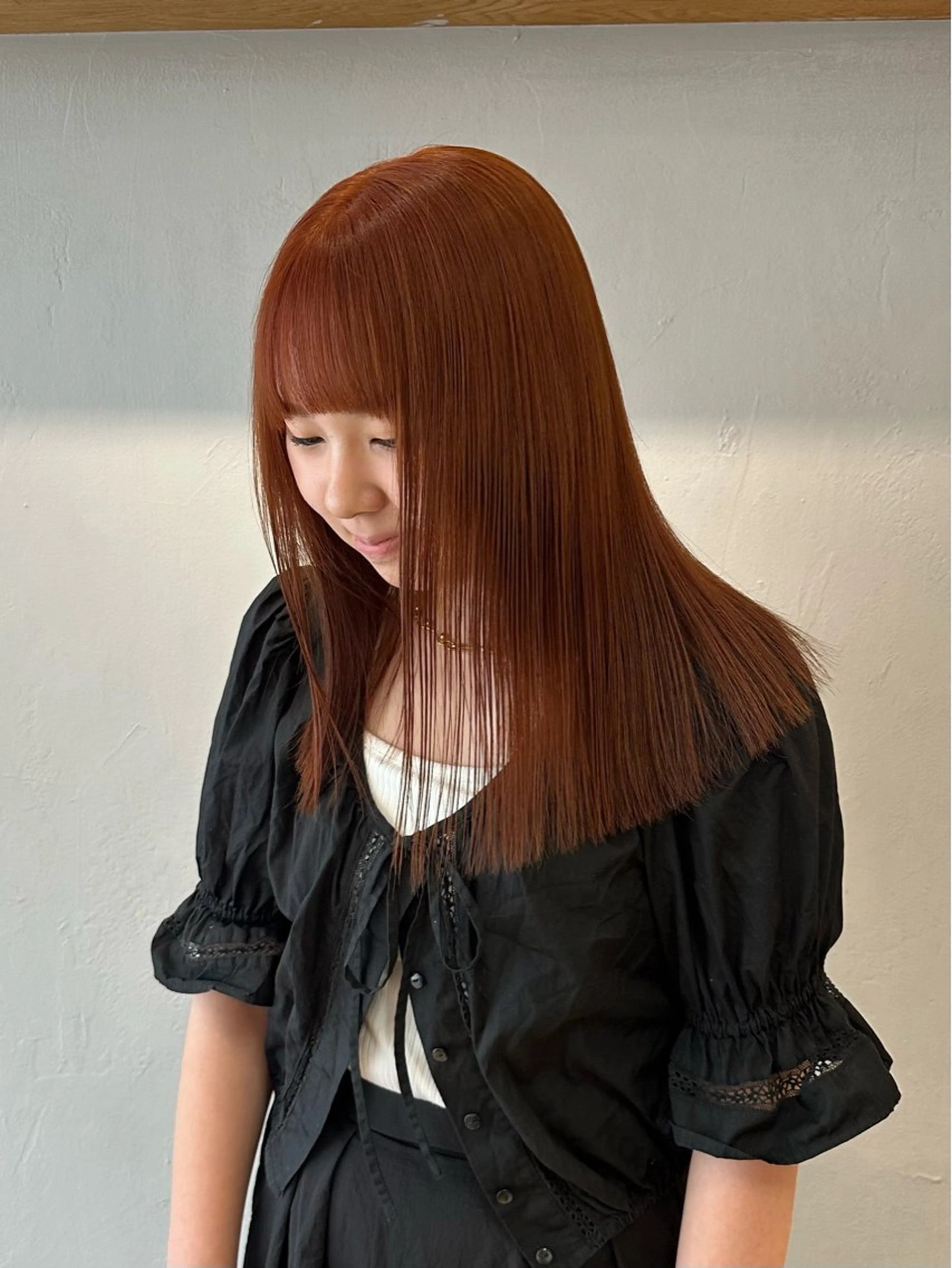 セミロング カラー ブリーチ ハイトーンカラー ブリーチなしカラー オレンジ ボブ ヘアカラー トリートメント REINA☁️透明感 カラー/ぷつっと♡のヘアスタイル