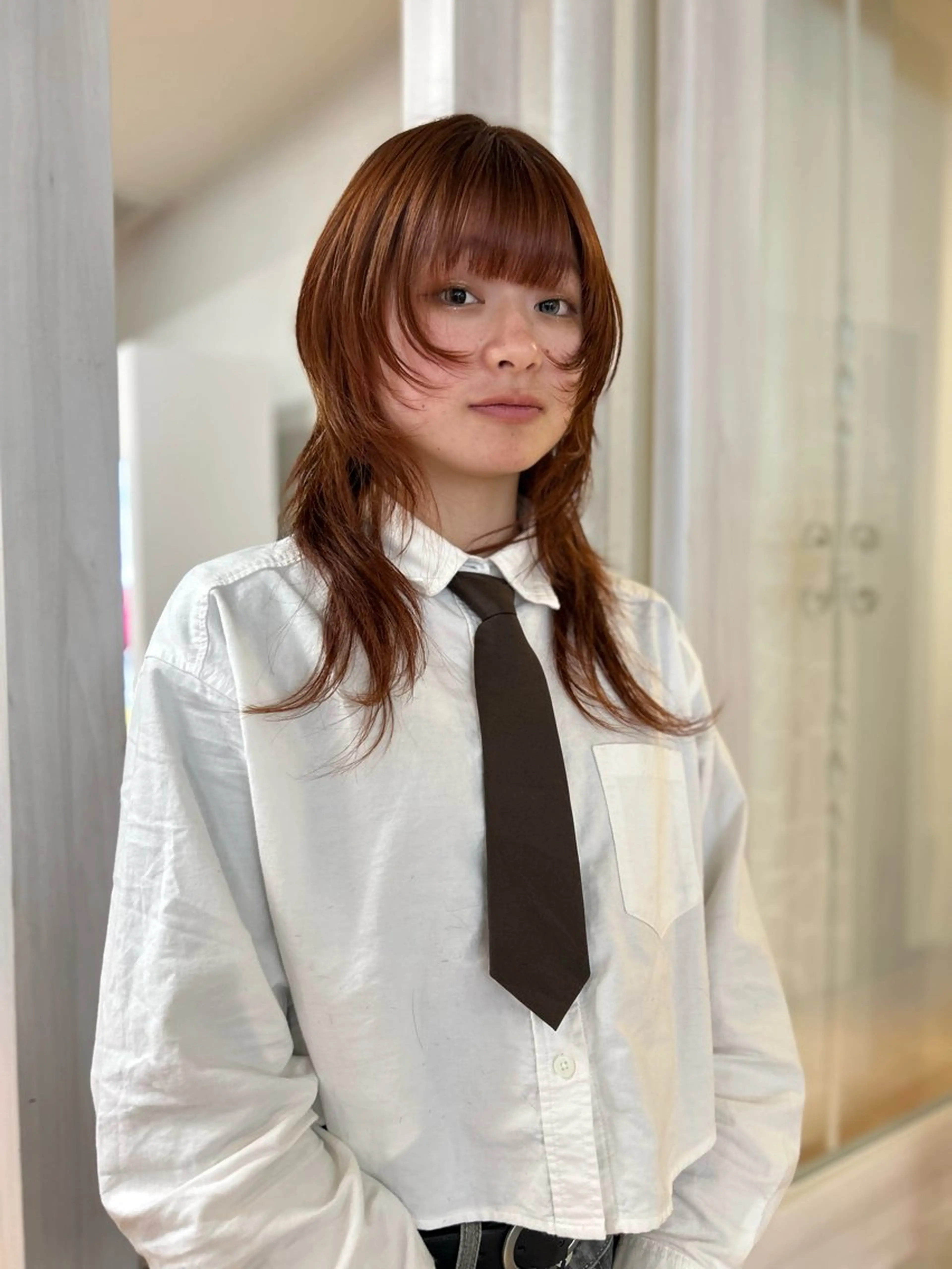 セミロング カラー ブリーチ 透明感カラー ダブルカラー ブリーチなしカラー オレンジ カット ヘアカラー トリートメント CIEL 難波店所属・🎀透明感/レイヤ ー/Kotona🎀のヘアスタイル