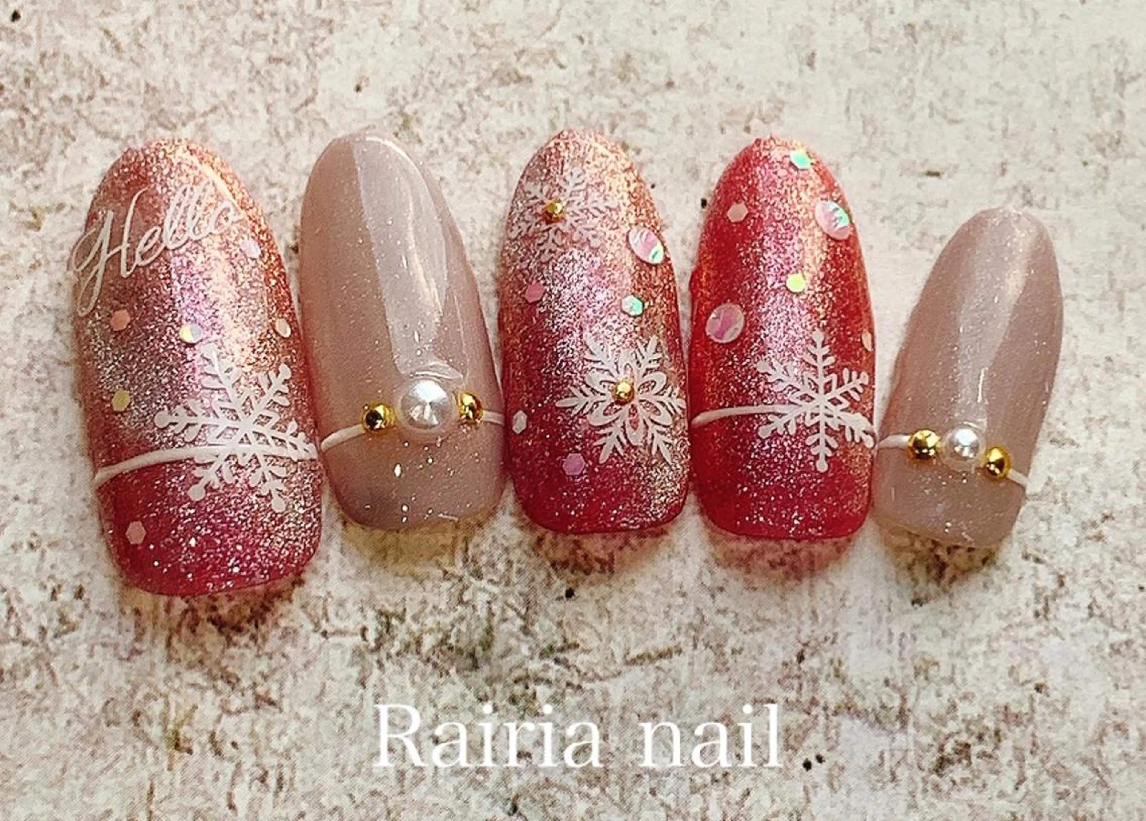 ネイル アートネイル ジェルネイル パラジェル 冬ネイル Rairia nail本八幡店のネイルデザイン