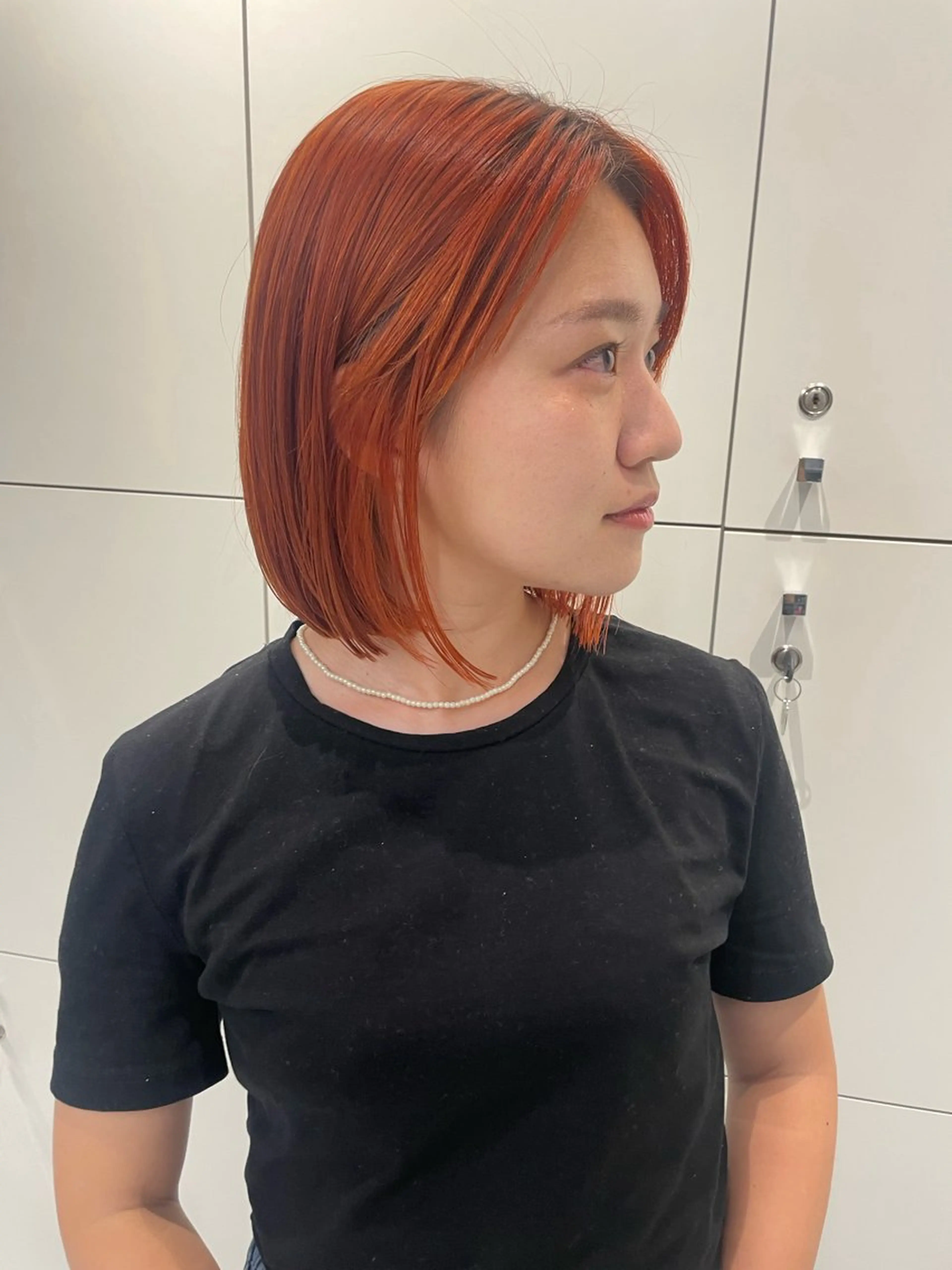 ミディアム カラー オレンジ ボブ こいけ ほのかのヘアスタイル