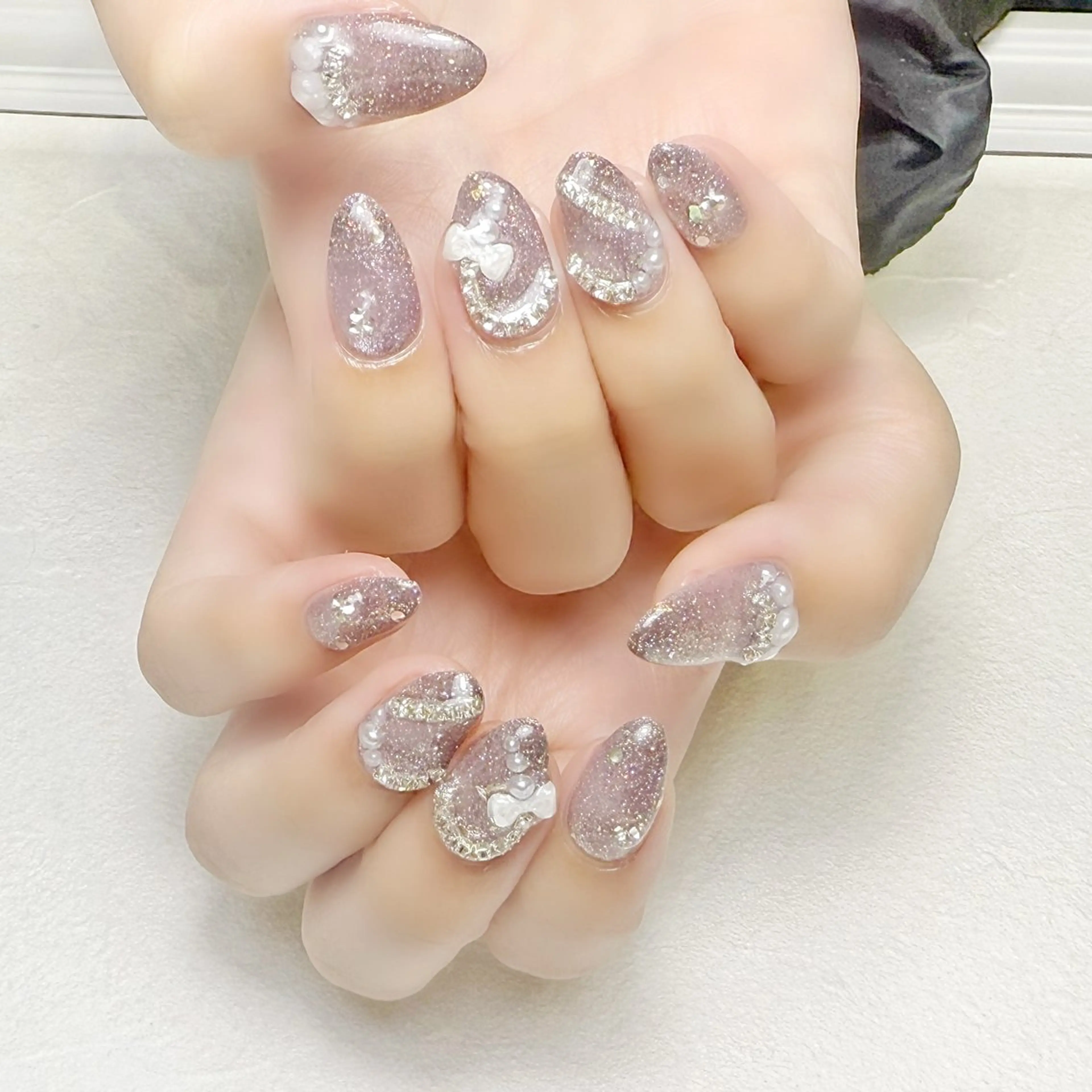 ネイル ハート ラメ(グリッター) マグネットネイル リボン 春ネイル rouse nail RISATOのネイルデザイン