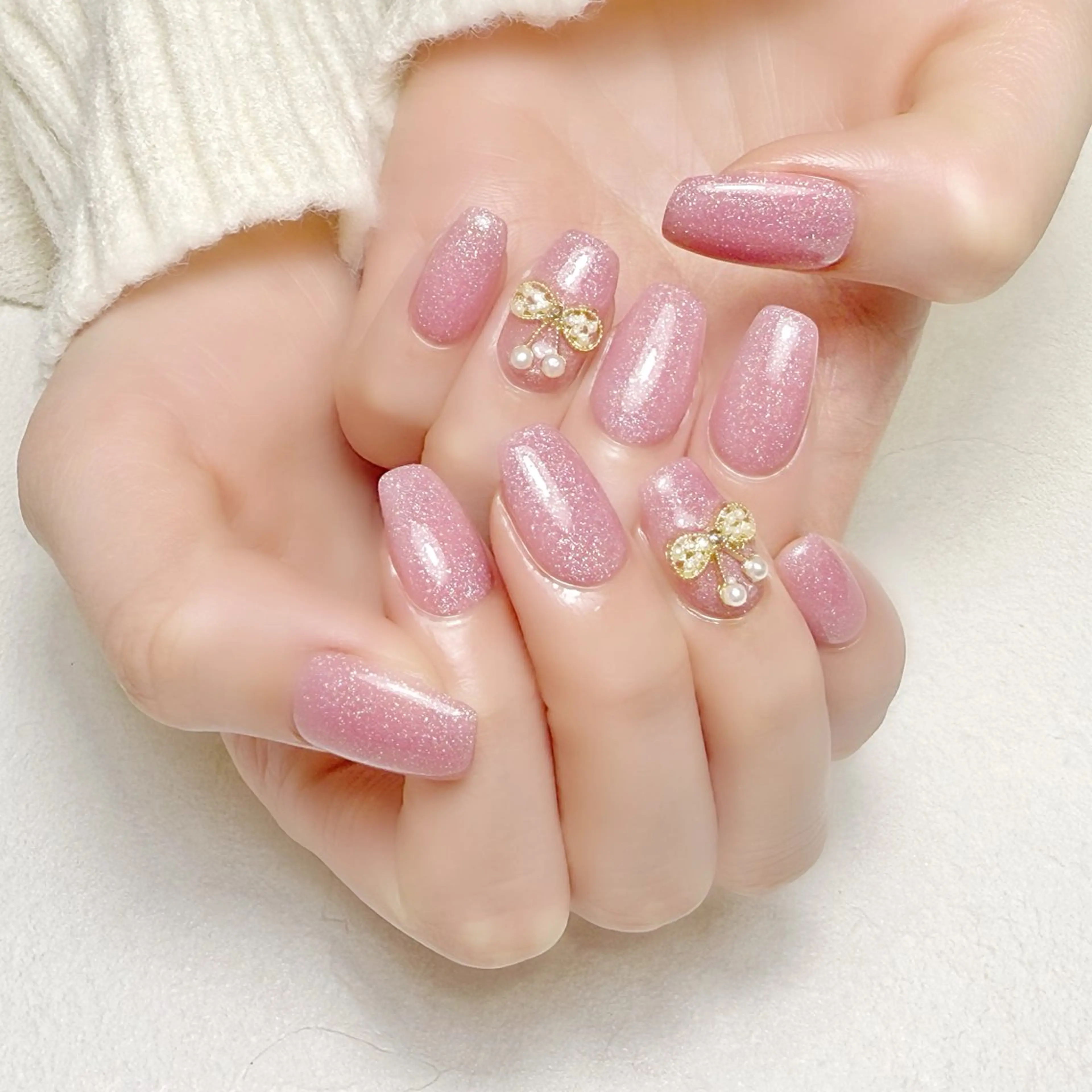 ネイル ラメ(グリッター) オフィスネイル ワンカラーネイル リボン シンプルネイル rouse nail RISATOのネイルデザイン