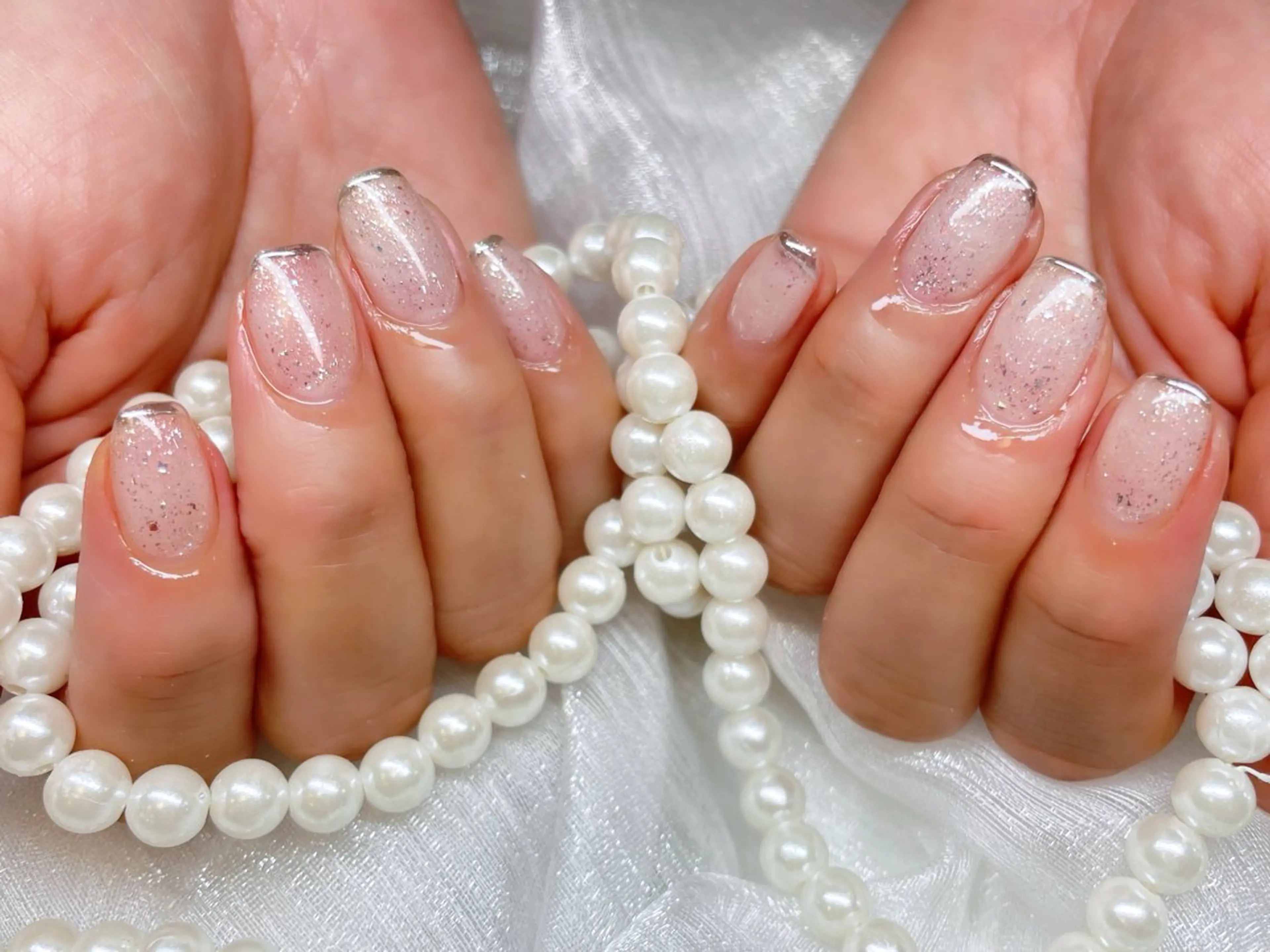 ネイル 長さ出し フットネイル フレンチネイル ジェルネイル ガラスフレンチ More Glam渋谷店のネイルデザイン