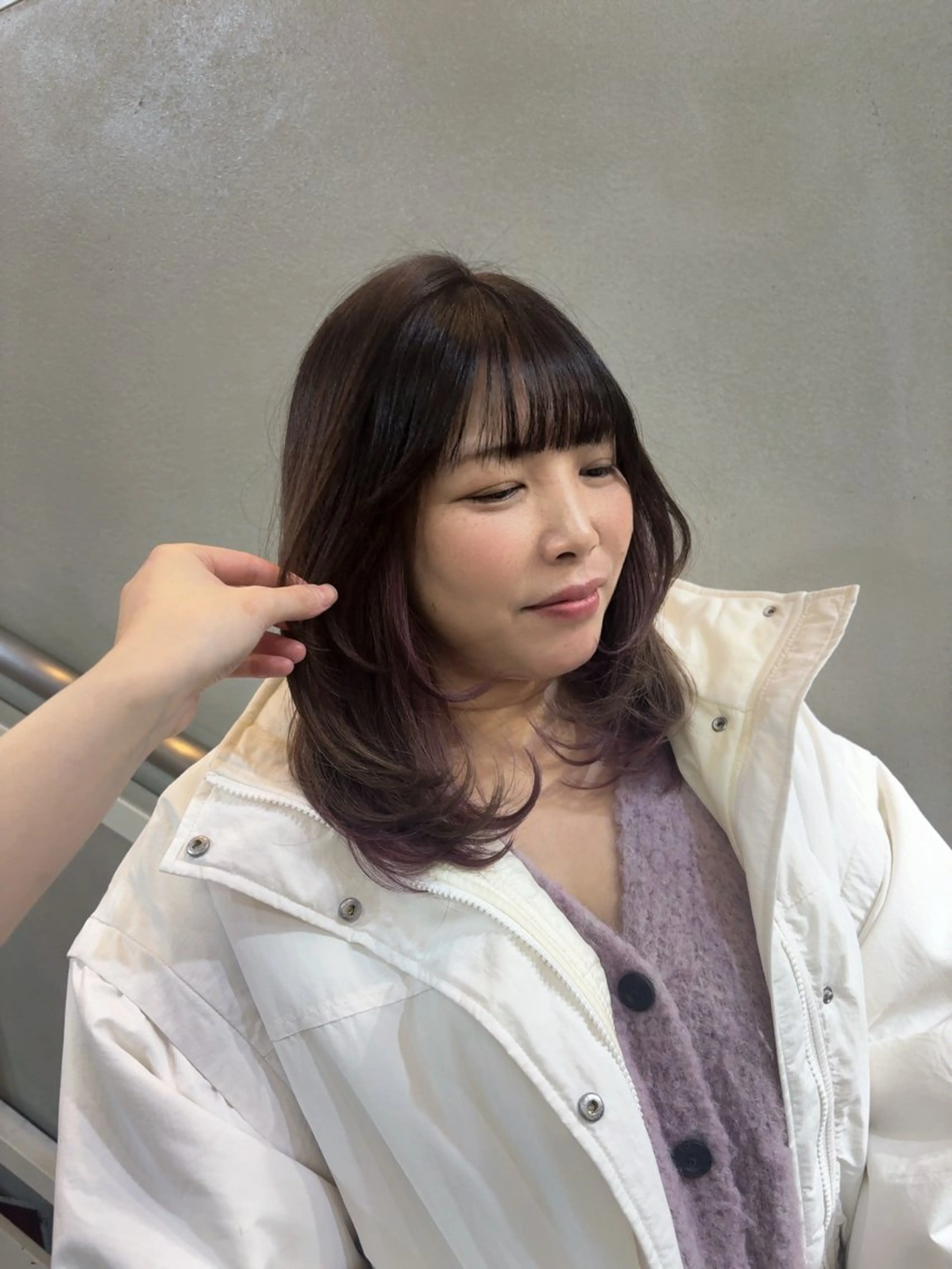 ミディアム 顔まわりレイヤー 顔周りカット レイヤーカット カット ヘアカラー 𝜗𝜚髪質改善/ Keina𝜗𝜚のヘアスタイル