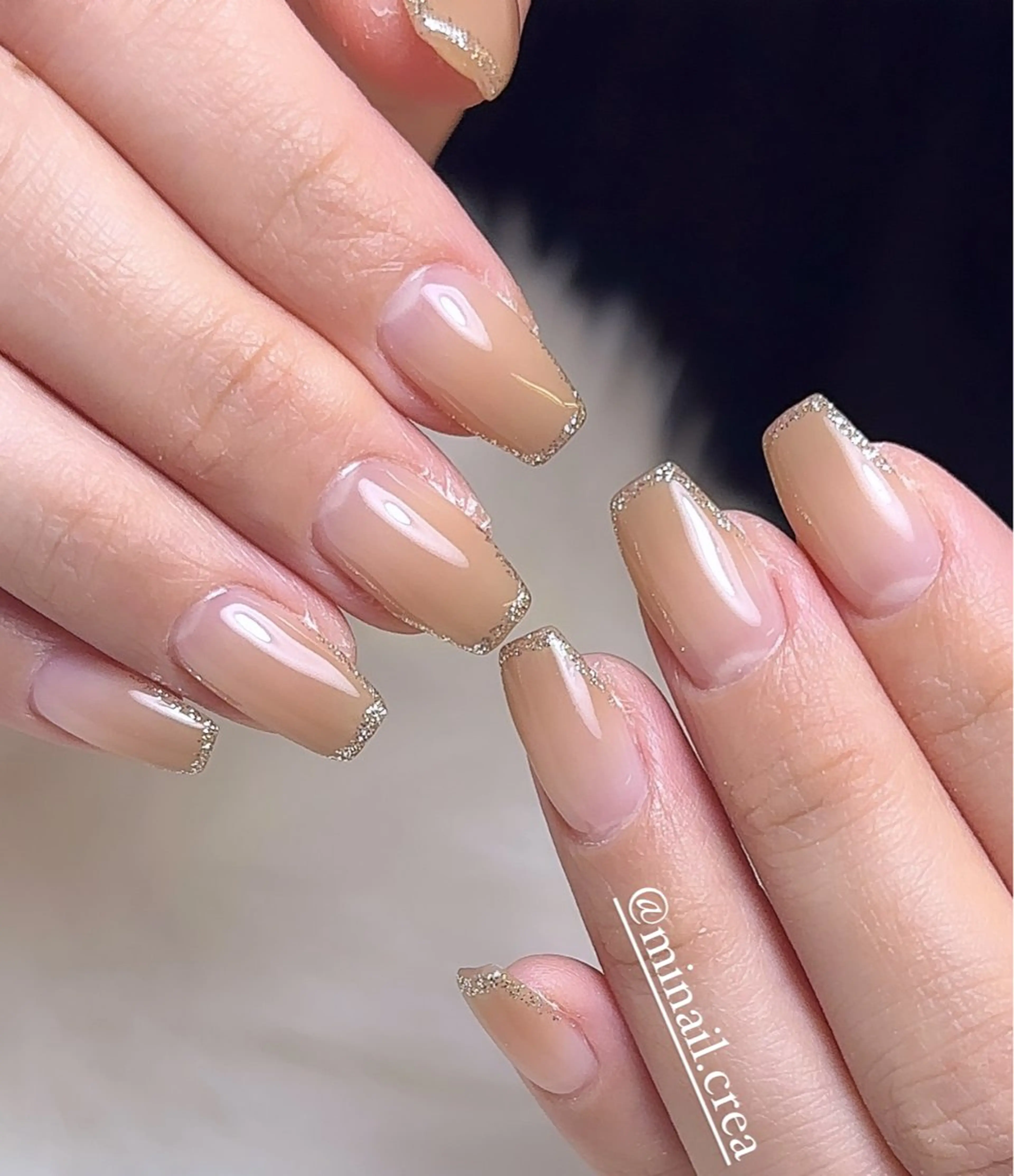 ネイル ブラウン 長さ出し ジェルネイル グラデーション キラキラネイル CRéA　-private nailsalon-所属・CReA nailのネイルデザイン