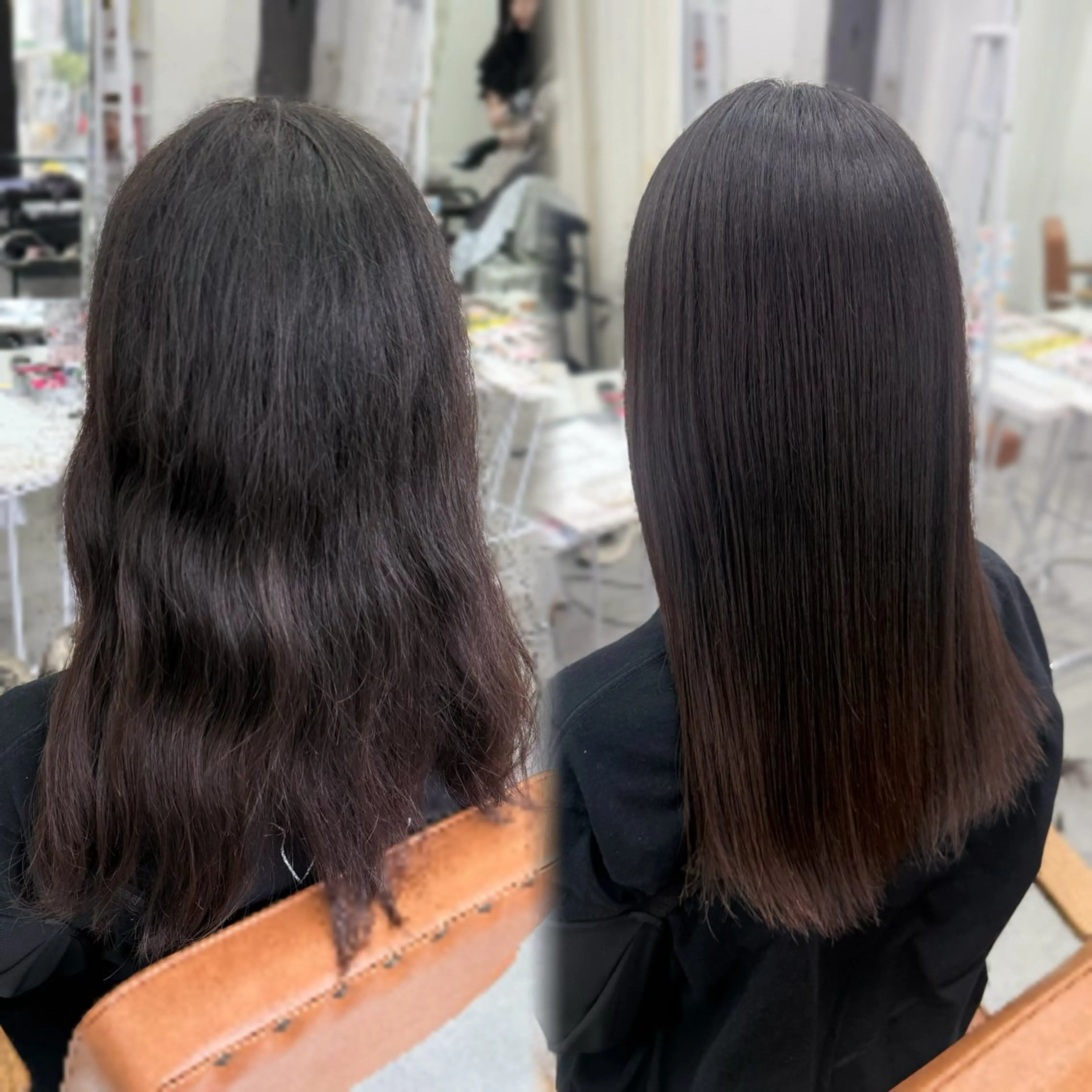 セミロング くせ毛 髪質改善 縮毛矯正 トリートメント トリートメント 艶カラー/羽エクステ サラサ💟のヘアスタイル