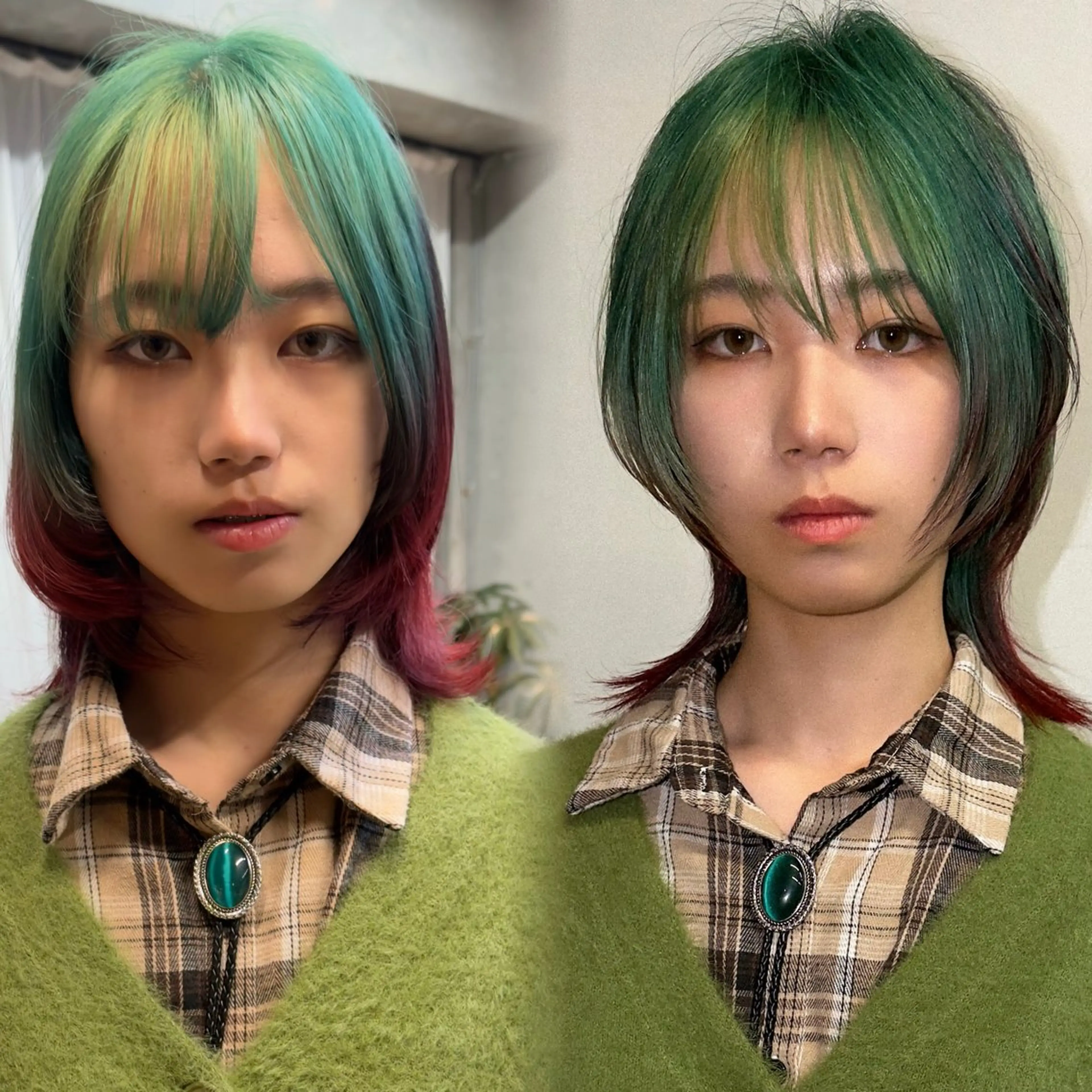 ミディアム カット ウルフ/レイヤー/ ブリーチカラーのヘアスタイル