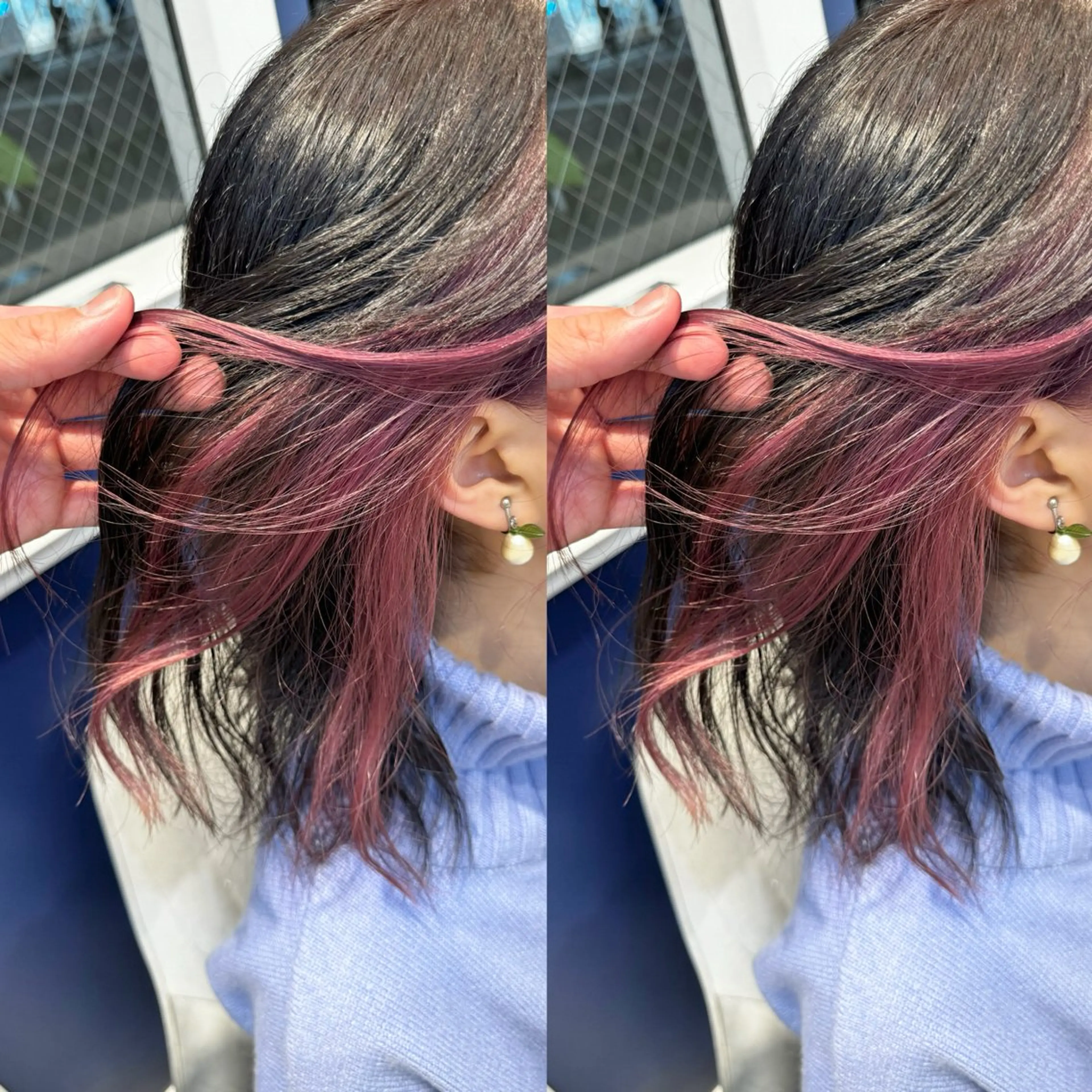 ミディアム カラー イヤリングカラー ピンクカラー バイオレットカラー ヘアカラー 吉田 新平のヘアスタイル