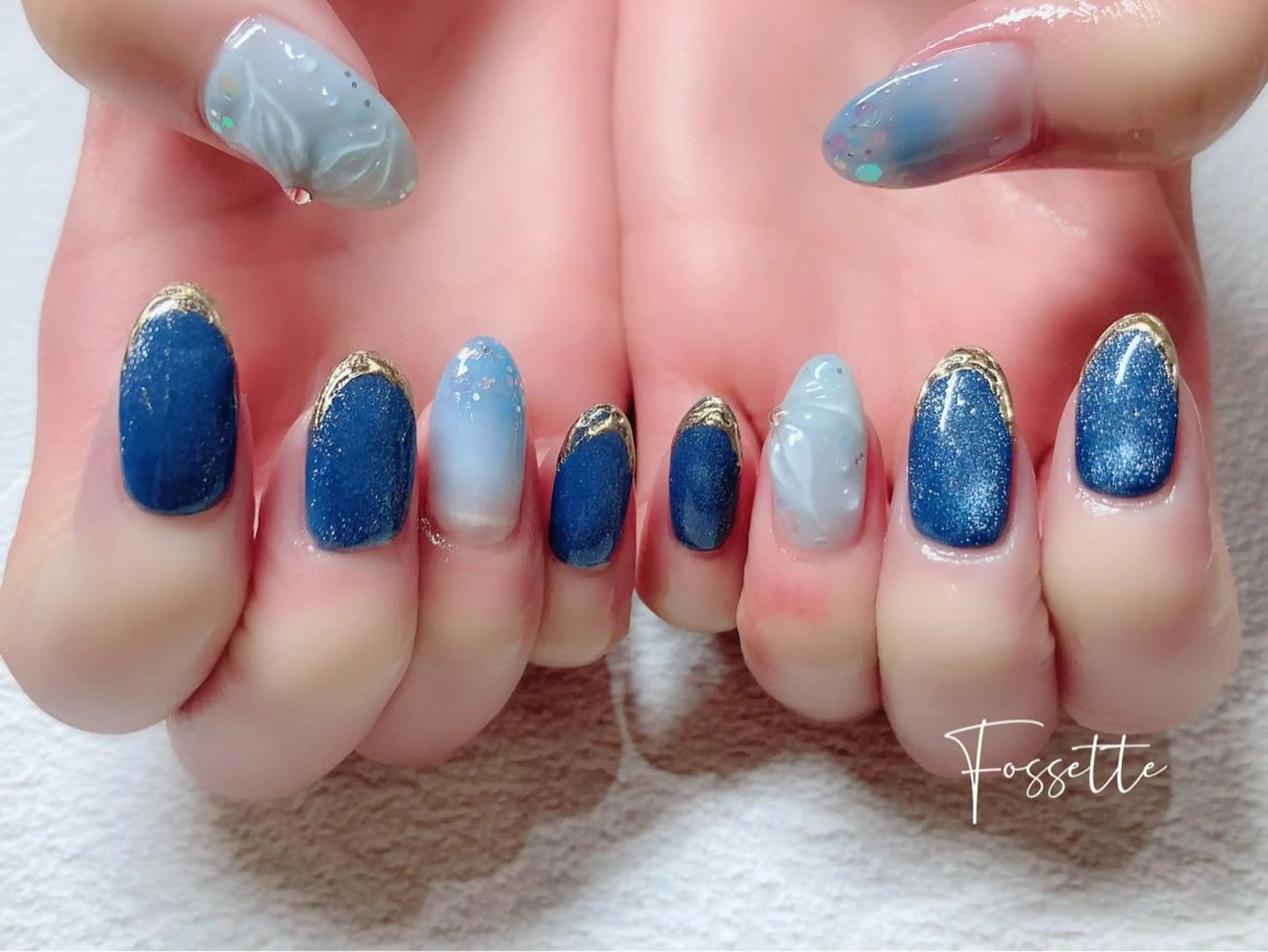 ネイル クリアネイル グラデーション マグネットネイル ミラーネイル ぷっくりネイル nailsalon Fossetteのネイルデザイン