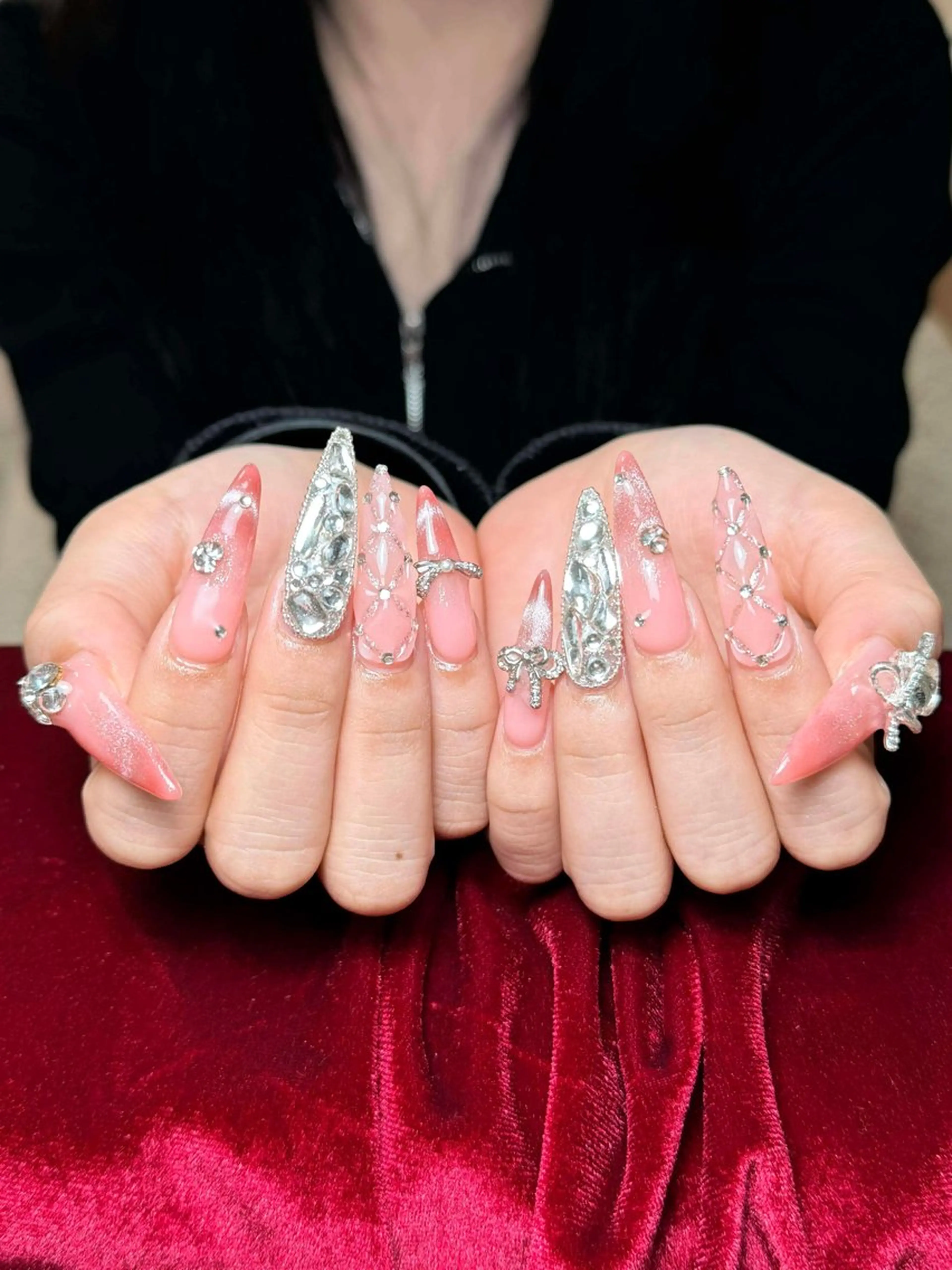 ネイル フレンチネイル ジェルネイル ガーリー 韓国ネイル ロングネイル ハンドネイル NieNail Nezukoのネイルデザイン