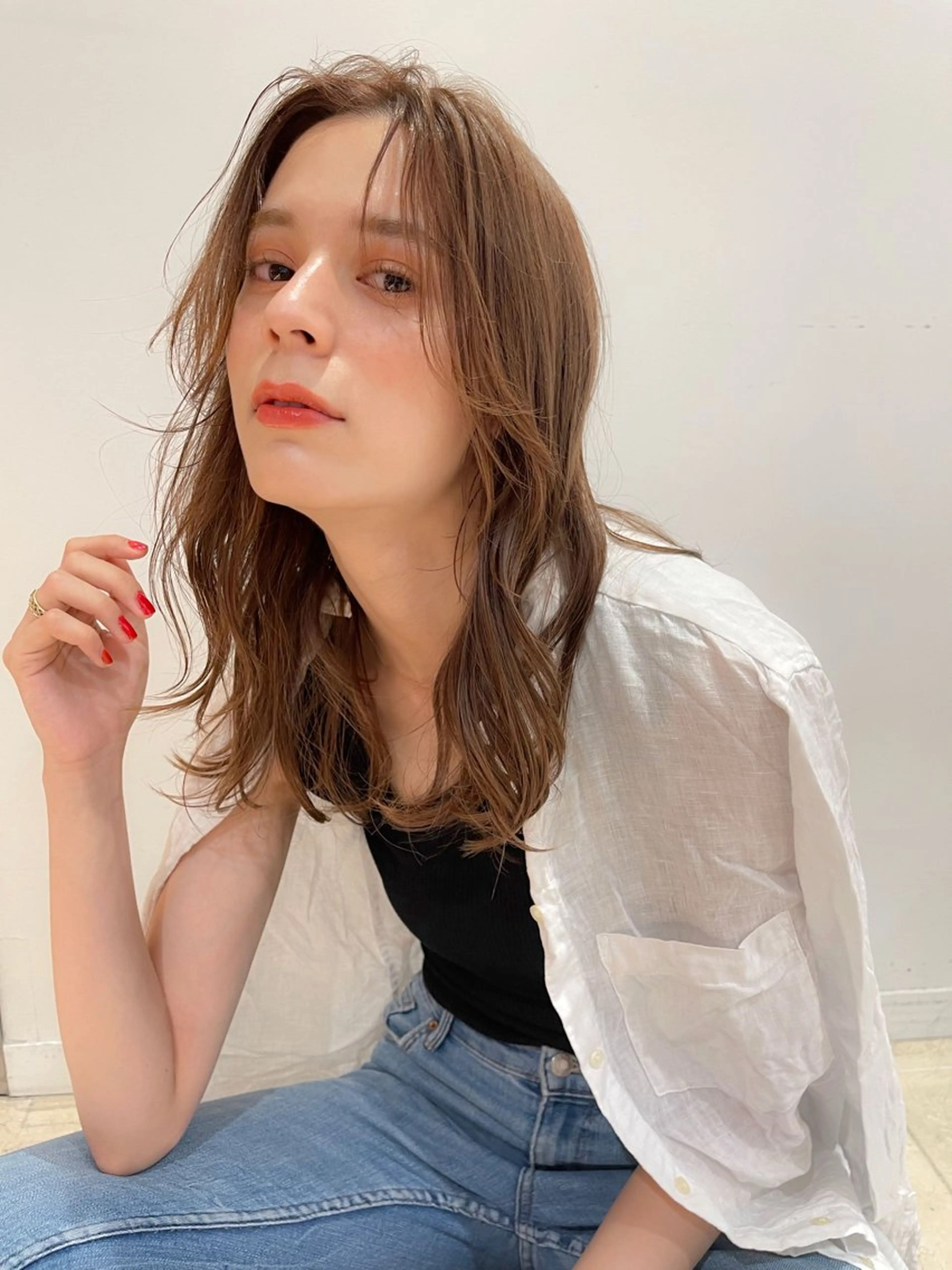 セミロング カラー パーマ ヘアアレンジ ベージュカラー カット ヘアカラー トリートメント VIVIE【ヴィヴィ】所属・髪質改善/韓国風 レイヤー/田村祐樹のヘアスタイル