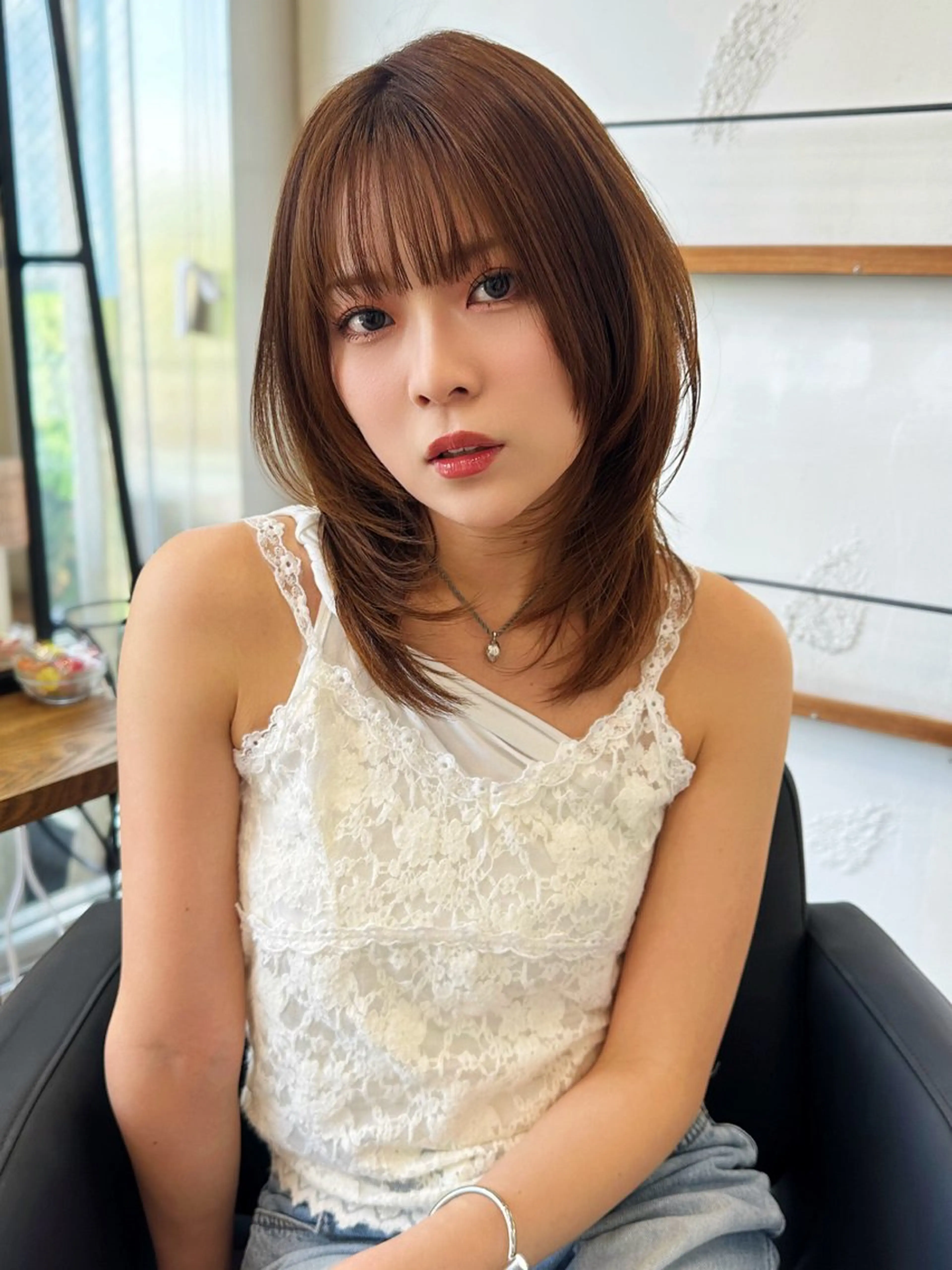 ミディアム カラー ハッシュカット レイヤー/顔周り 田山　穂波のヘアスタイル