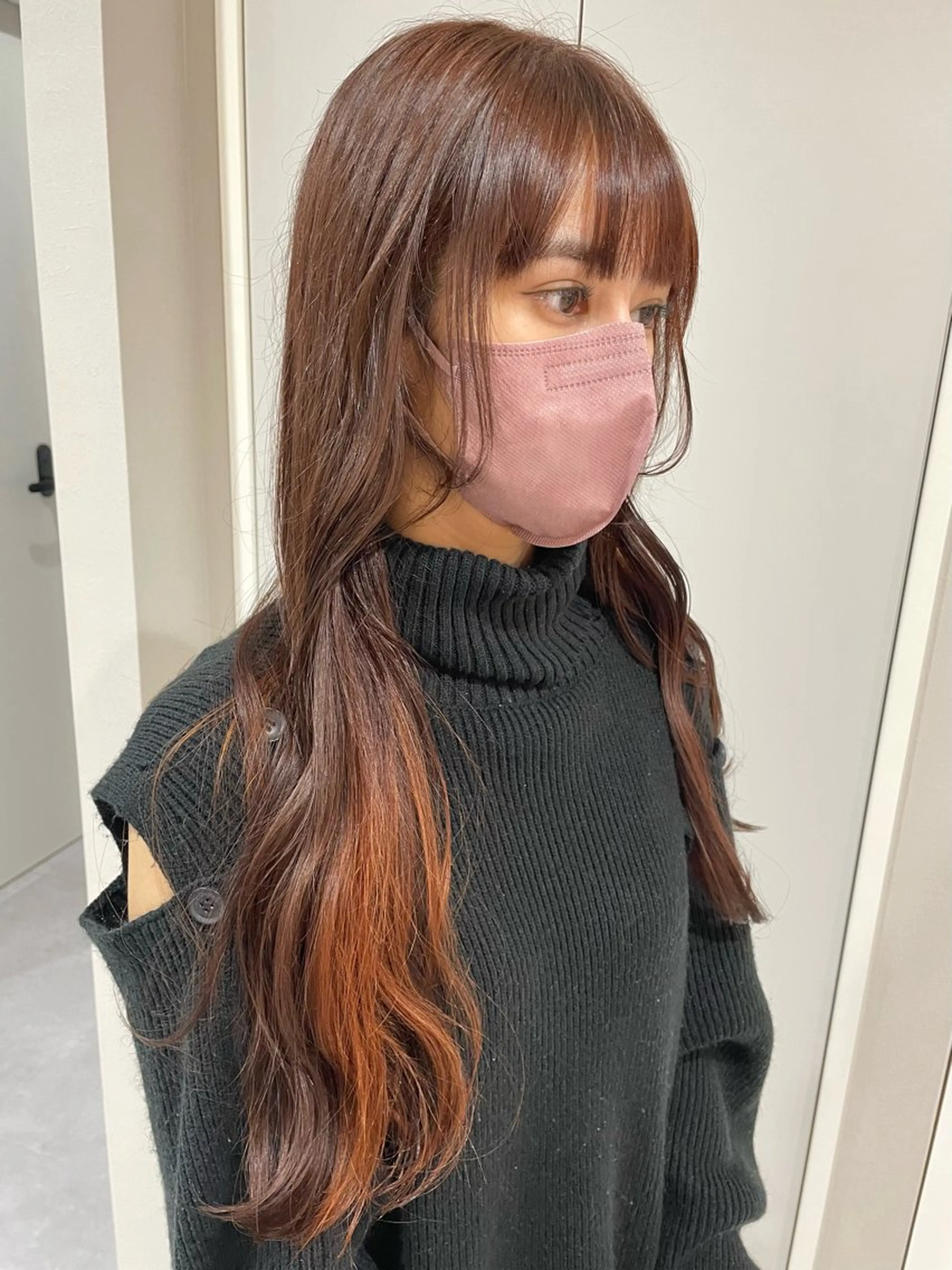 ロング カラー ブリーチ ブラウンカラー インナーカラー オレンジ オレンジブラウン ヘアカラー BRANCHÉ小牧/ 西尾 美月のヘアスタイル