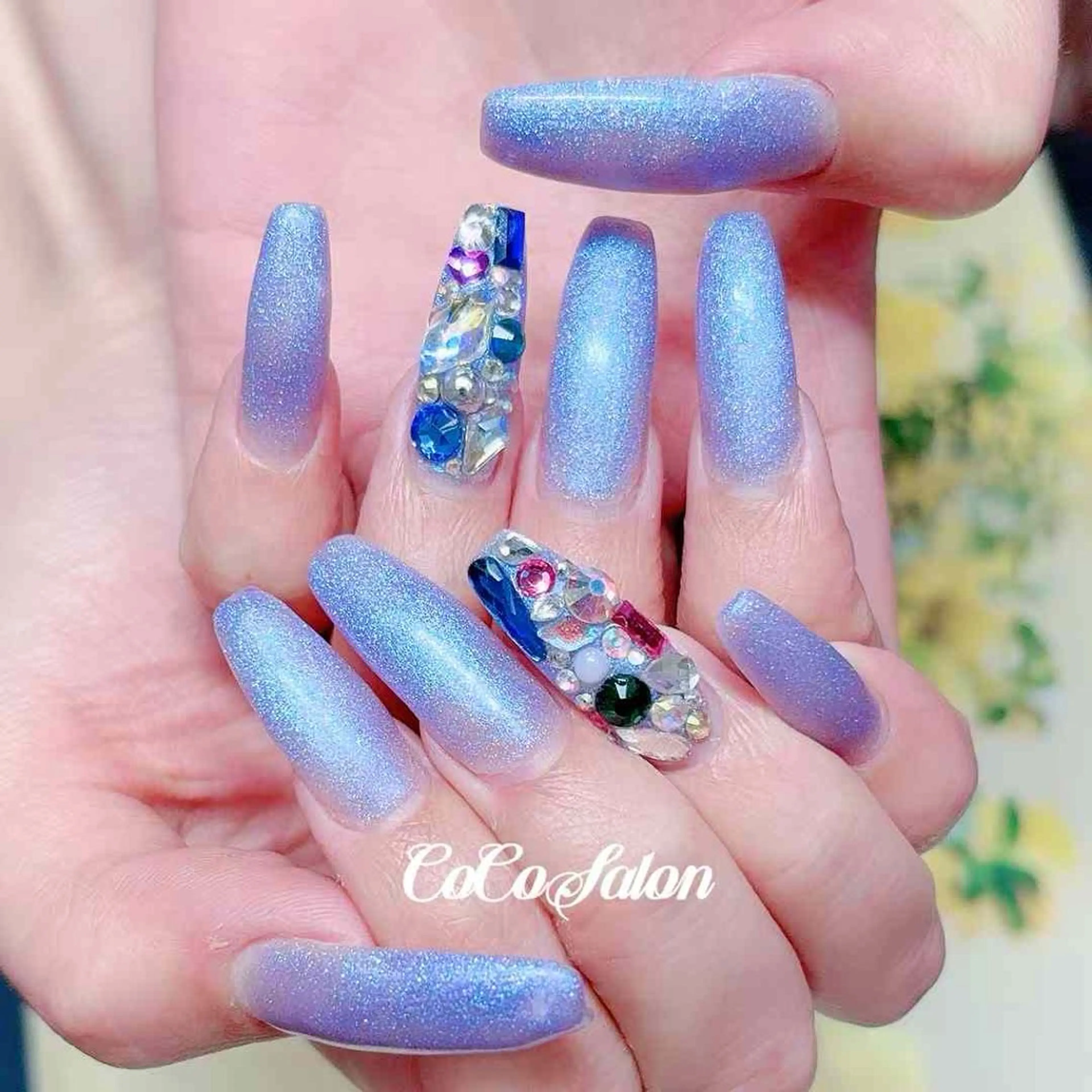 ネイル ジェルネイル ラメ(グリッター) ロングネイル ワンカラーネイル スカルプネイル CoCo Salon ネイル/睫毛/脱毛のネイルデザイン