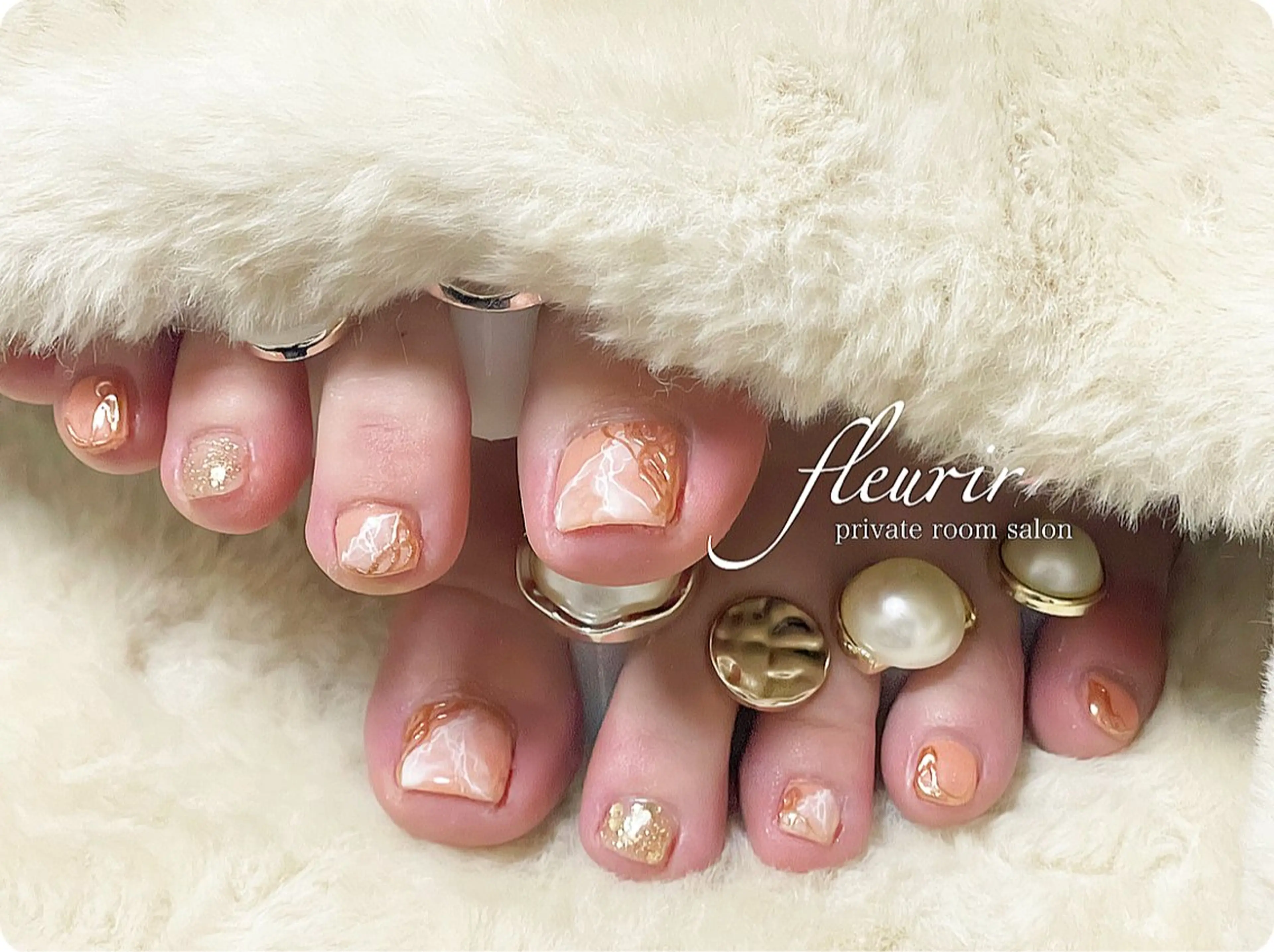 ネイル アートネイル フットネイル 大理石ネイル(マーブル) ミラーネイル フルリール 【プライベートサロンのネイルデザイン