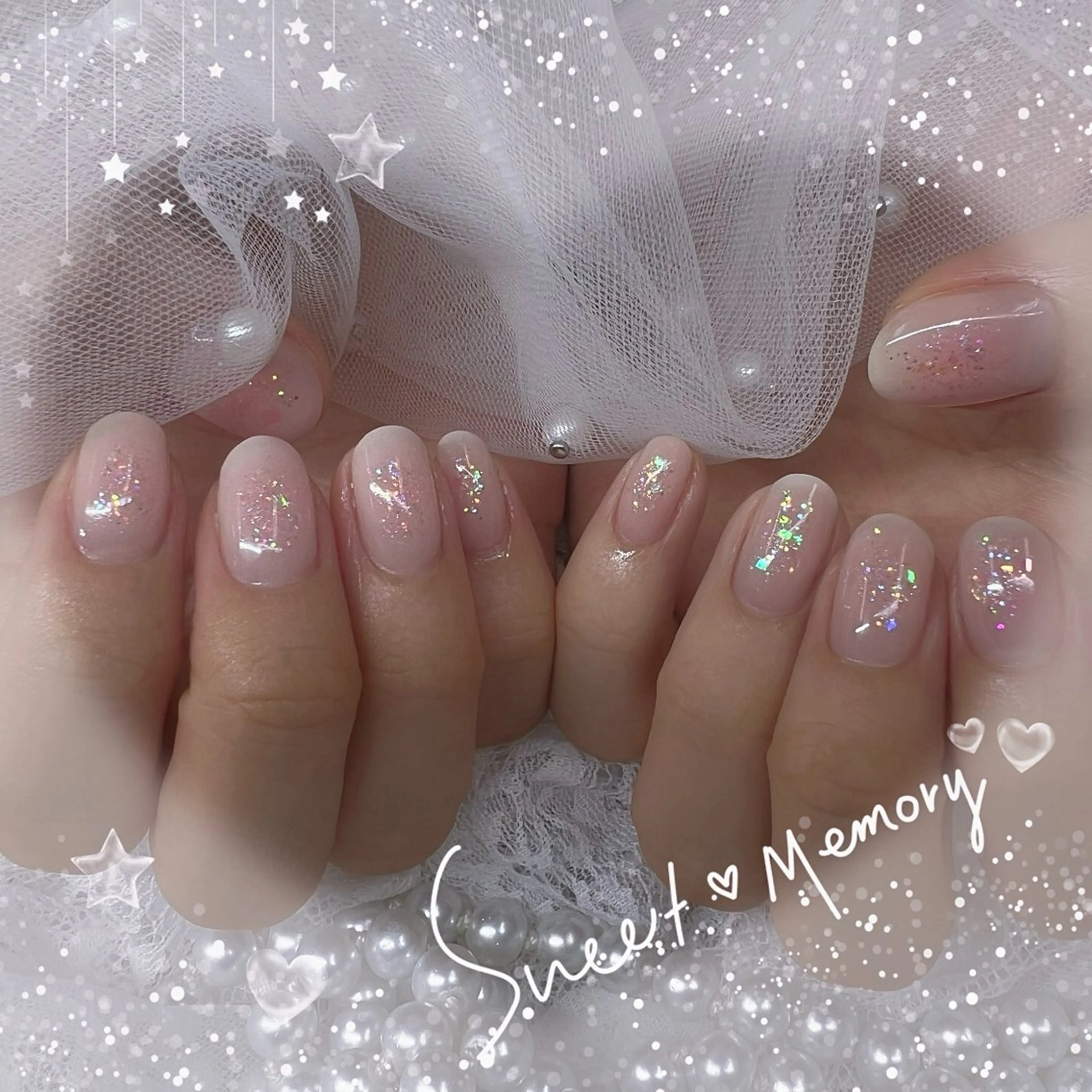 ネイル チークネイル フレンチネイル ガーリー ガラスフレンチ グラデーション ハンドネイル Chill Nailsalonのネイルデザイン