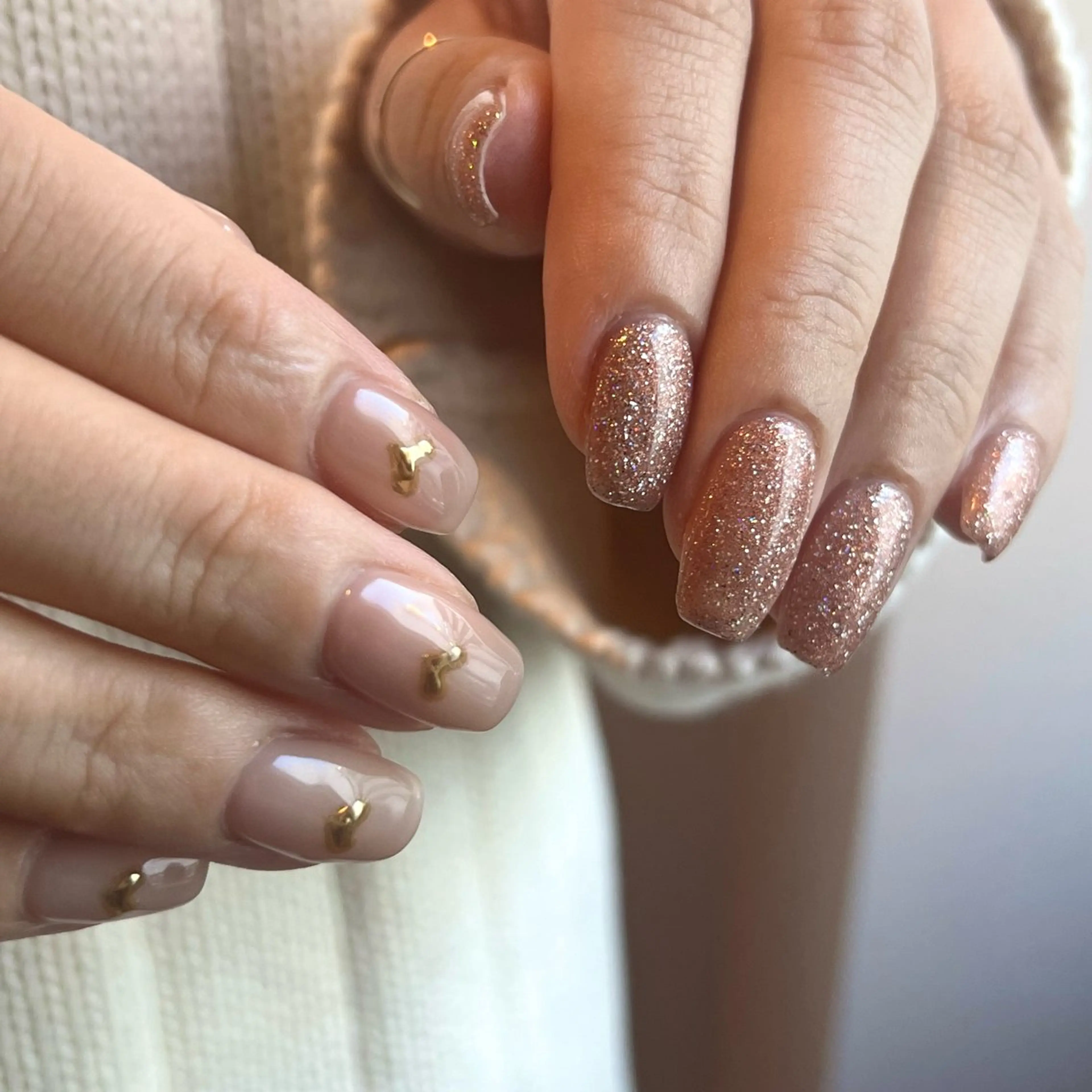 ネイル ゴールド ハート ラメ(グリッター) ぷっくりネイル Yarm As Etel　。のネイルデザイン