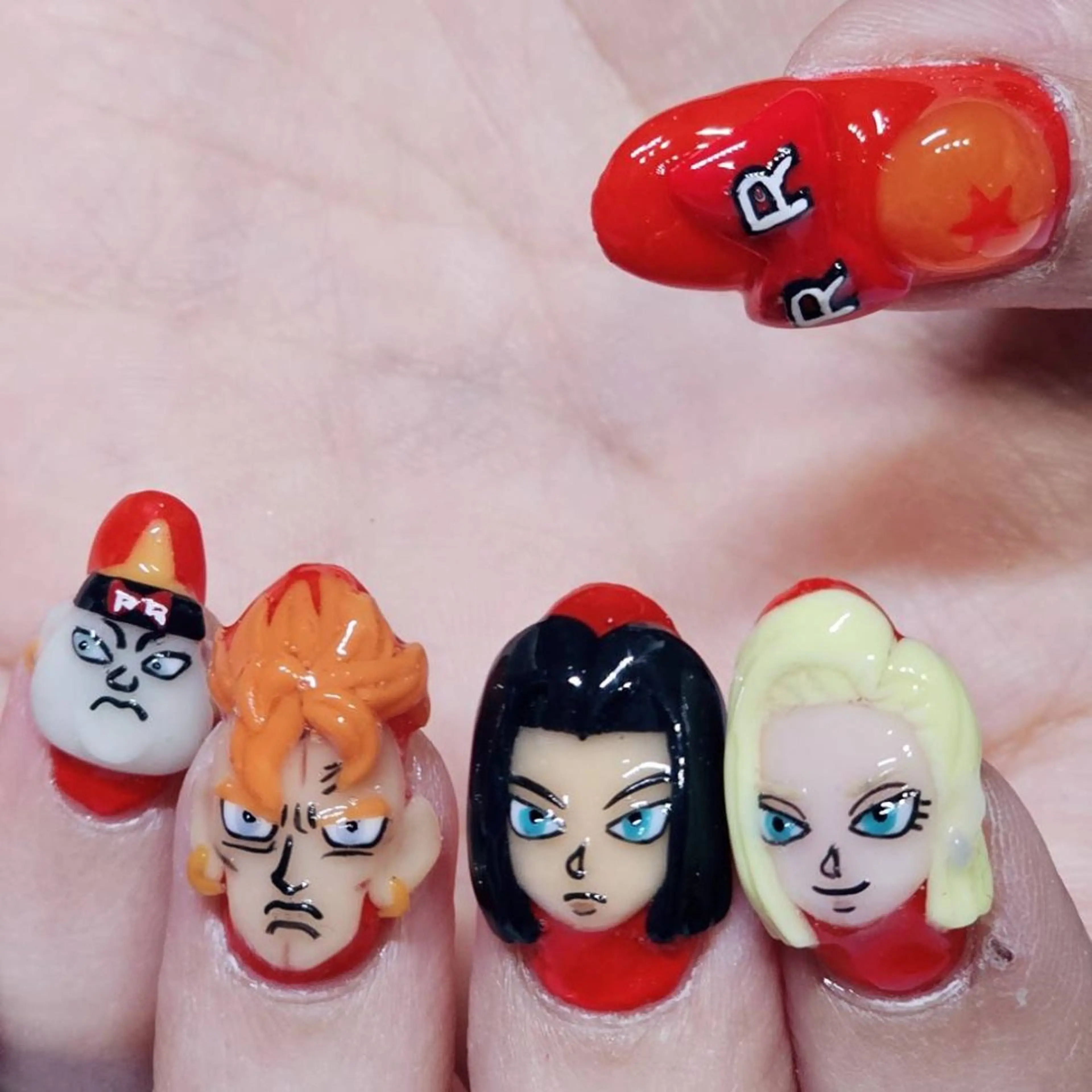 ネイル アートネイル ブルー 赤色 リボン ハンドネイル よしだ ひろきのネイルデザイン