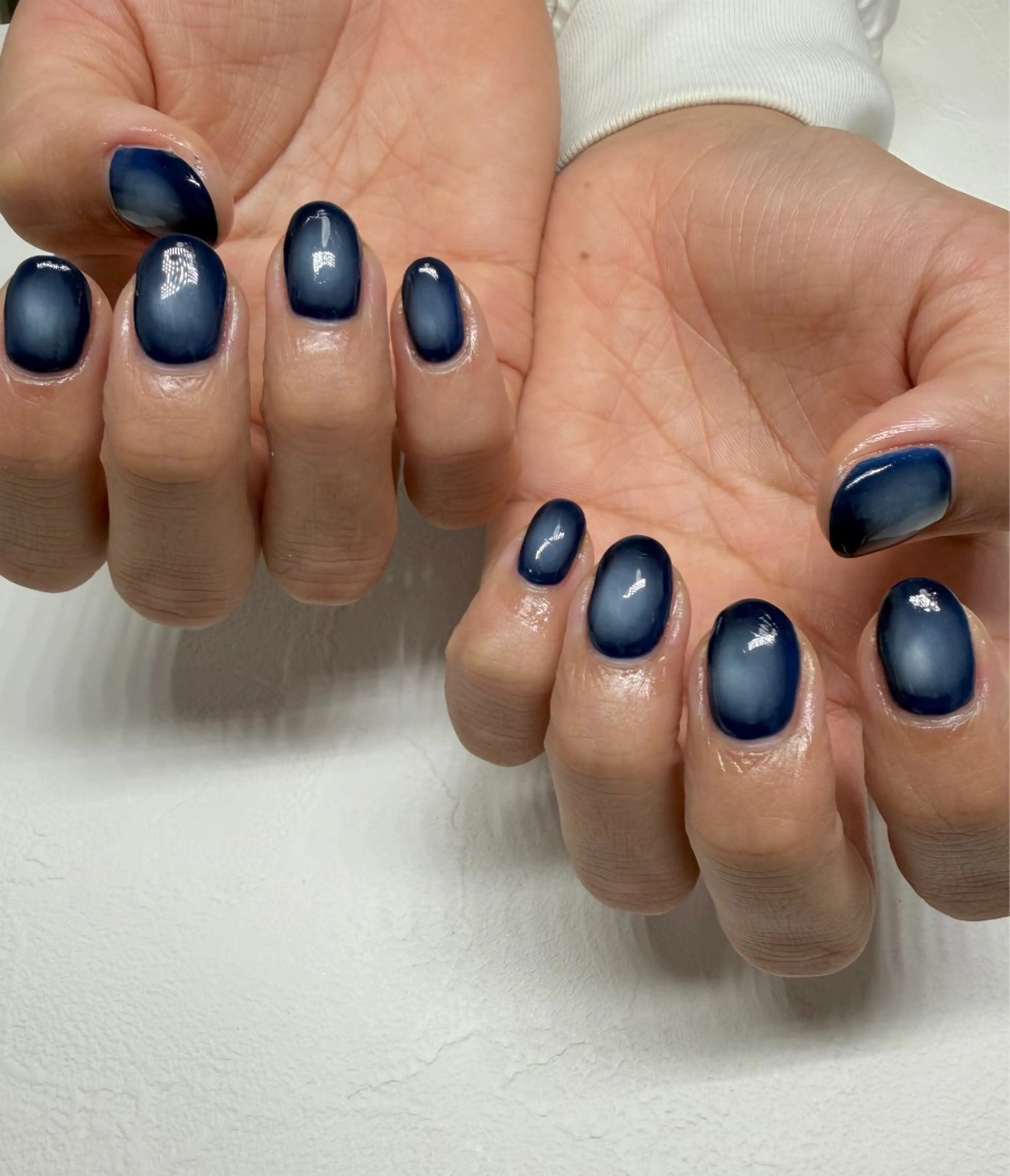 ネイル チークネイル ラメ(グリッター) 持ち込み ネイビー ハンドネイル nail salon Linoのネイルデザイン