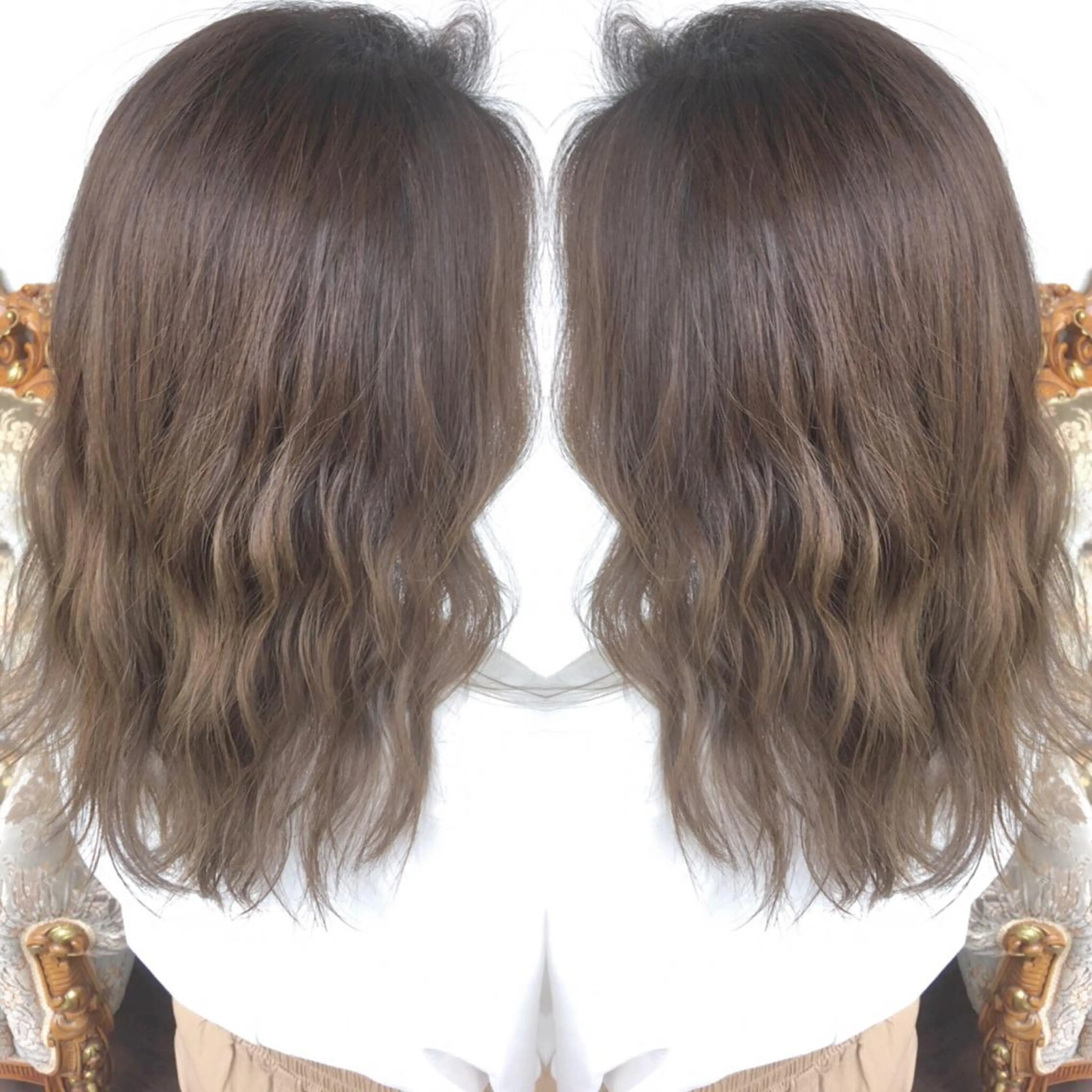 セミロング カラー パーマ ヘアアレンジ ベージュカラー エグチ アキラのヘアスタイル