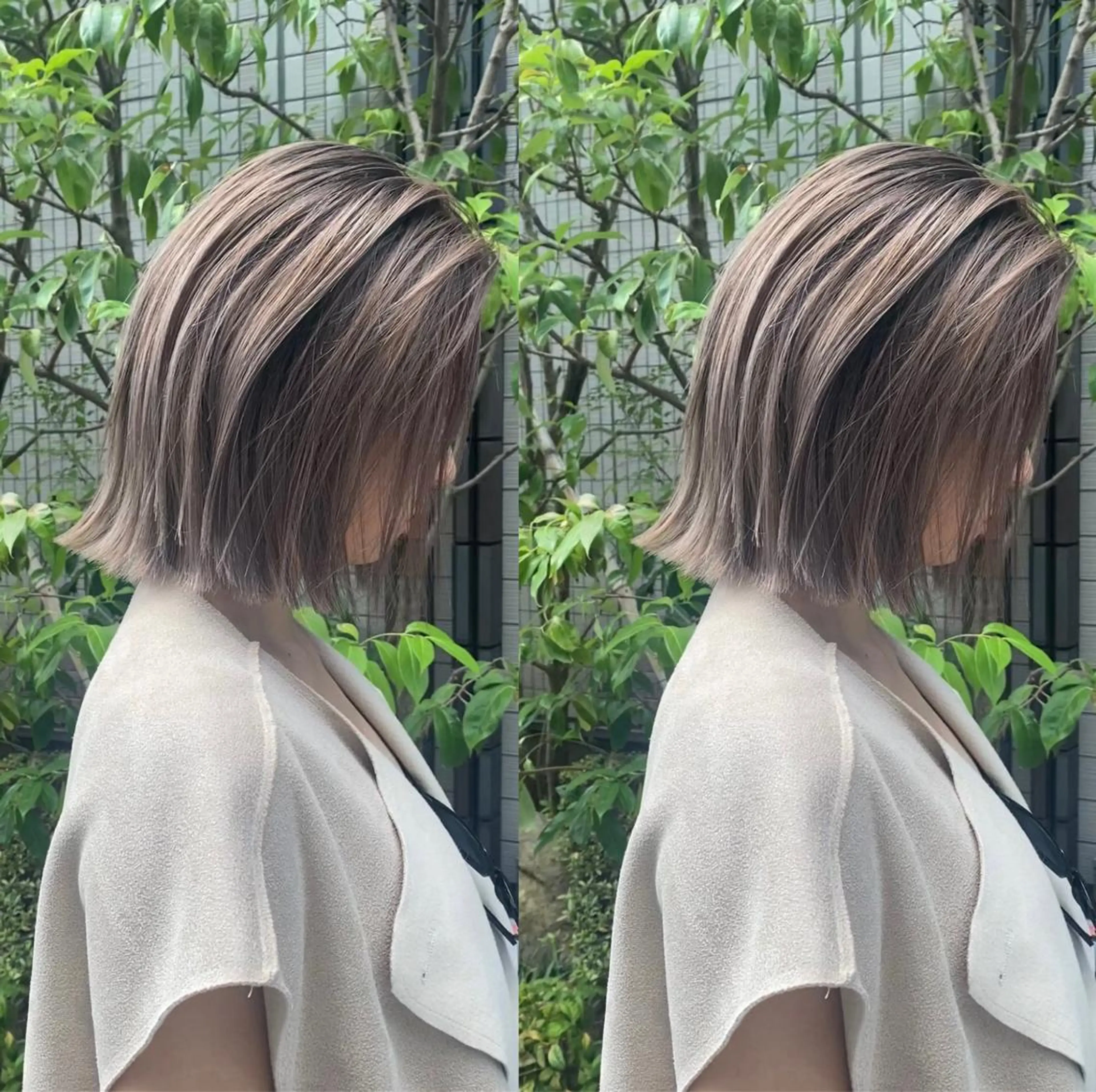 ミディアム カラー ワンレンボブ ショートボブ ブリーチ ハイトーンカラー インナーカラー 🌿レイヤー/ブリー チ/🌿‬JINのヘアスタイル