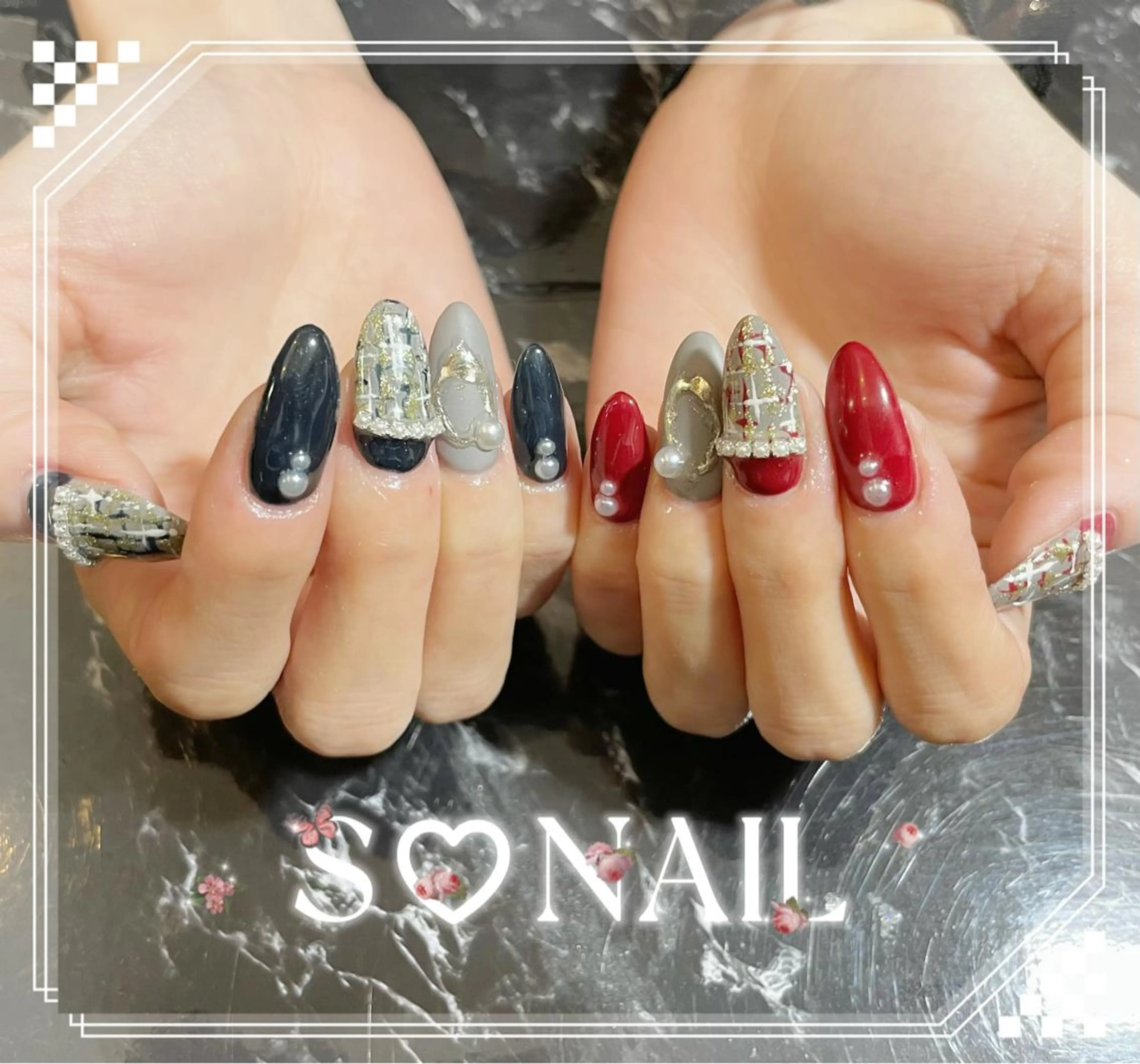 ネイル 持ち込み ツイードネイル ハンドネイル S♡NAIL所属・S.NAIL Suuのネイルデザイン