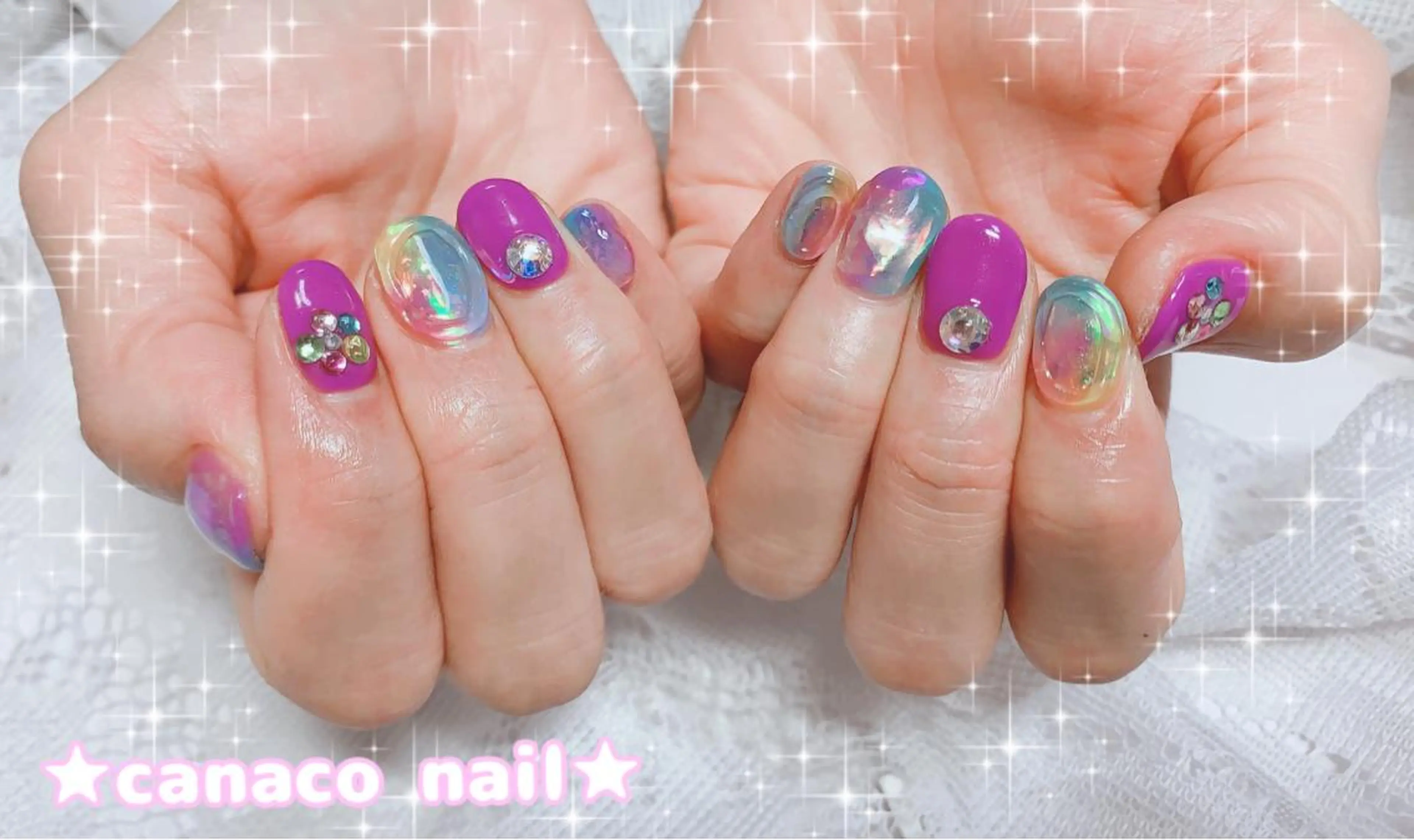 ネイル アートネイル ジェルネイル パラジェル ストーンネイル 夏ネイル ハンドネイル ハンドケア Felice所属・ベテランネイル cnc  nailのネイルデザイン