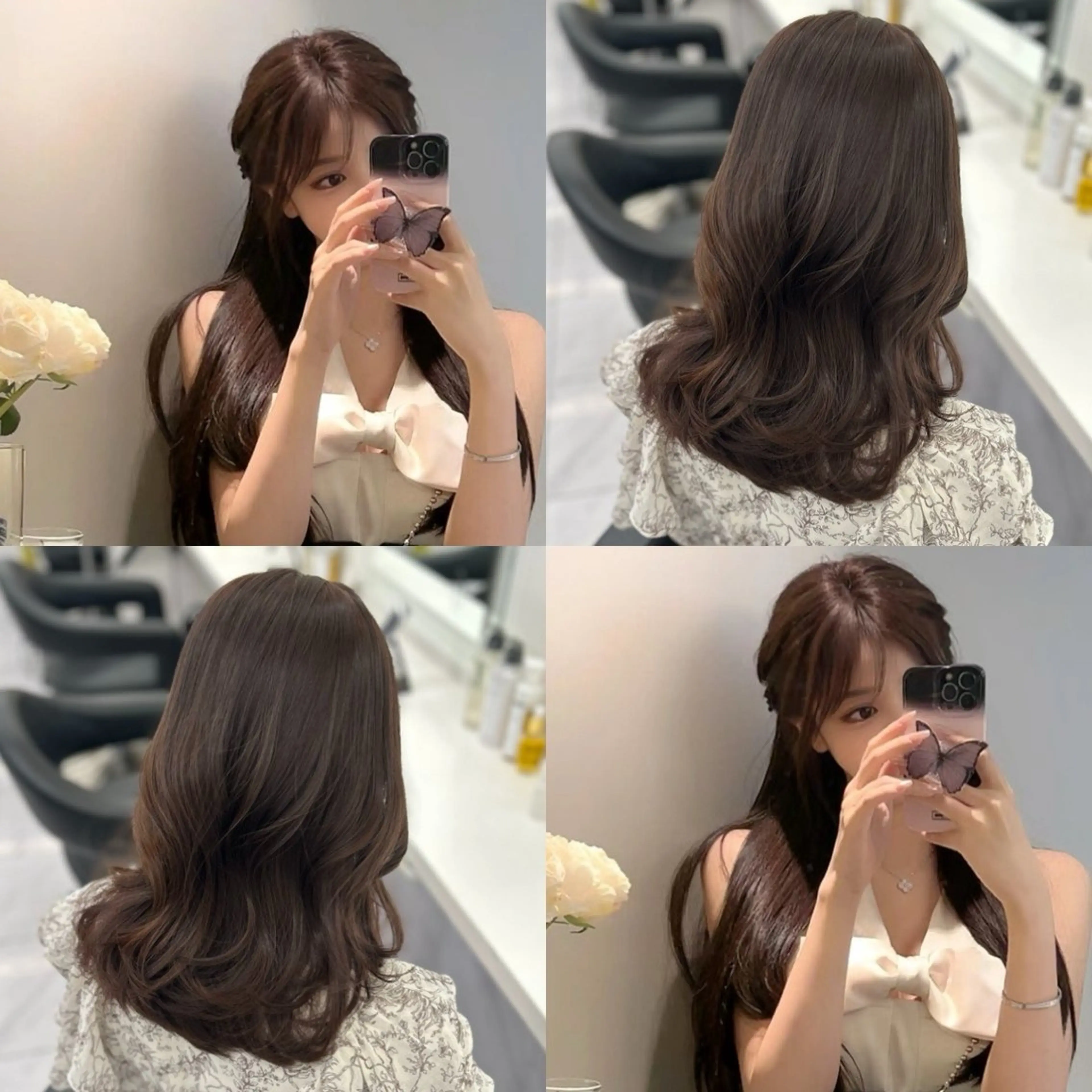 ロング カラー パーマ ヘアアレンジ メンズ キッズ ヘアカラー トリートメント ヘアセット ブリーチなしカラー/ ブラウン/レイヤーのヘアスタイル