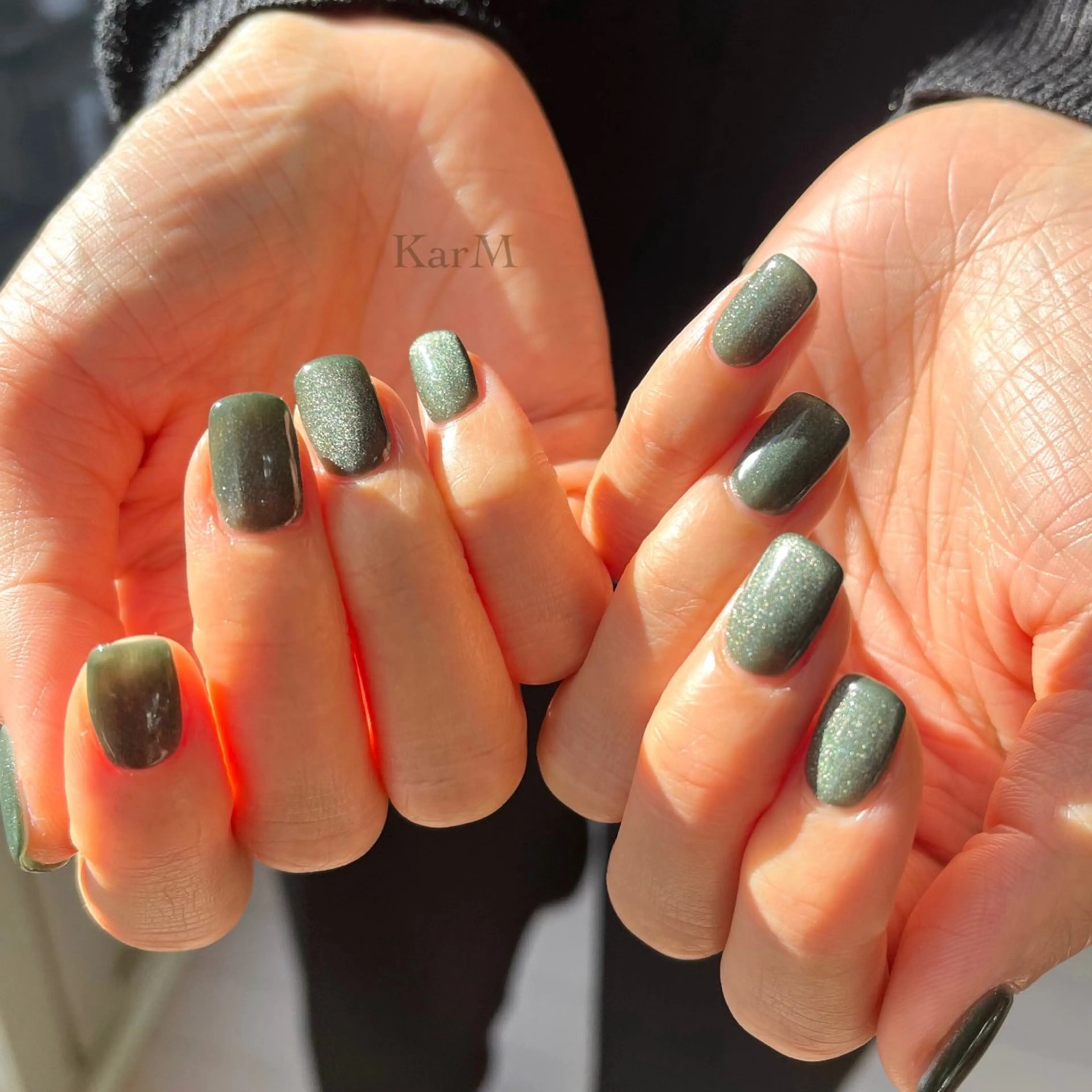 ネイル オーロラネイル チークネイル フレンチネイル グリーン 韓国ネイル ハンドネイル フットネイル ogino karinのネイルデザイン