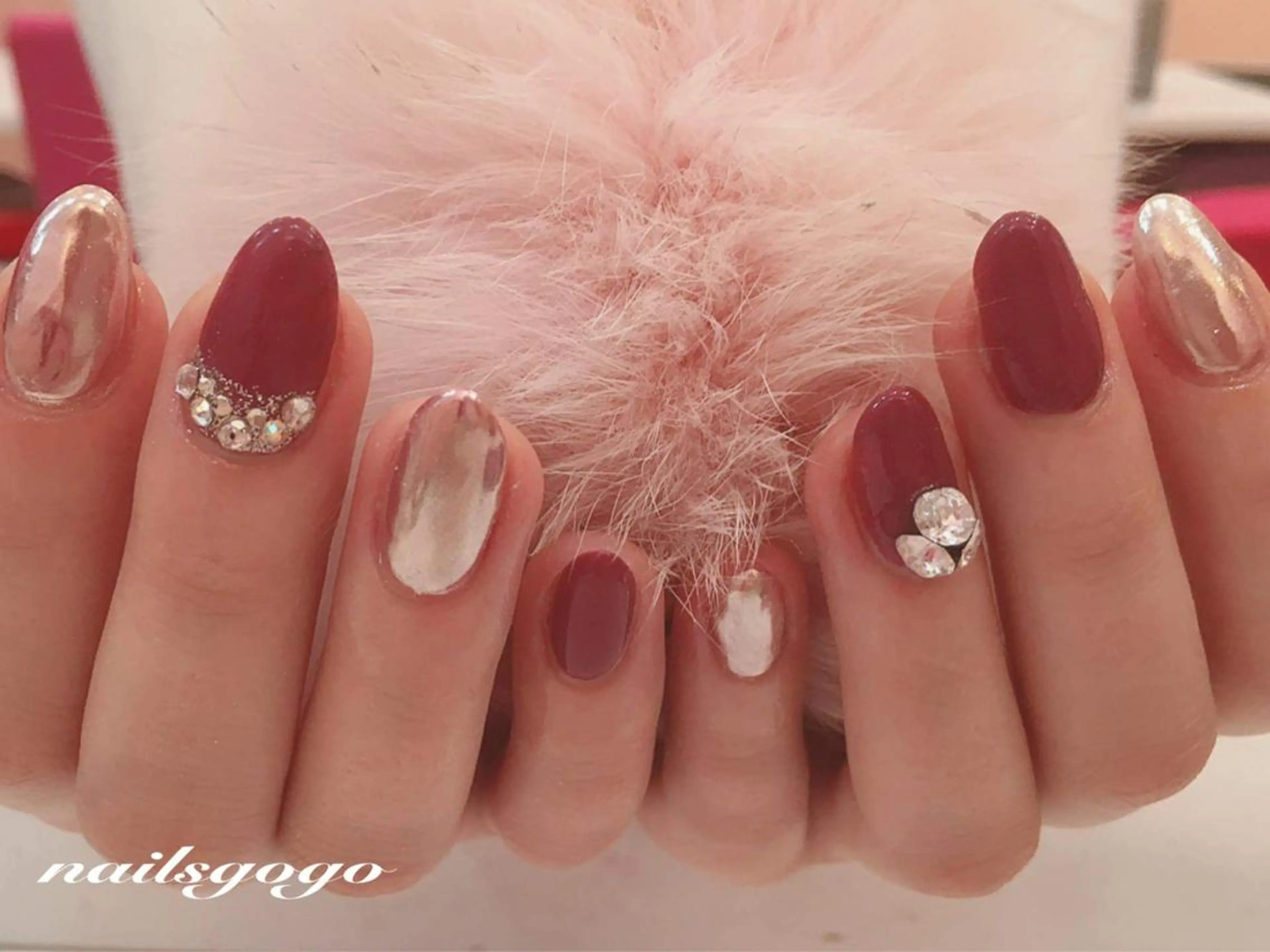 ロング カラー ネイル オーロラネイル ミラーネイル ストーンネイル NAILSGOGO shibuyaのネイルデザイン