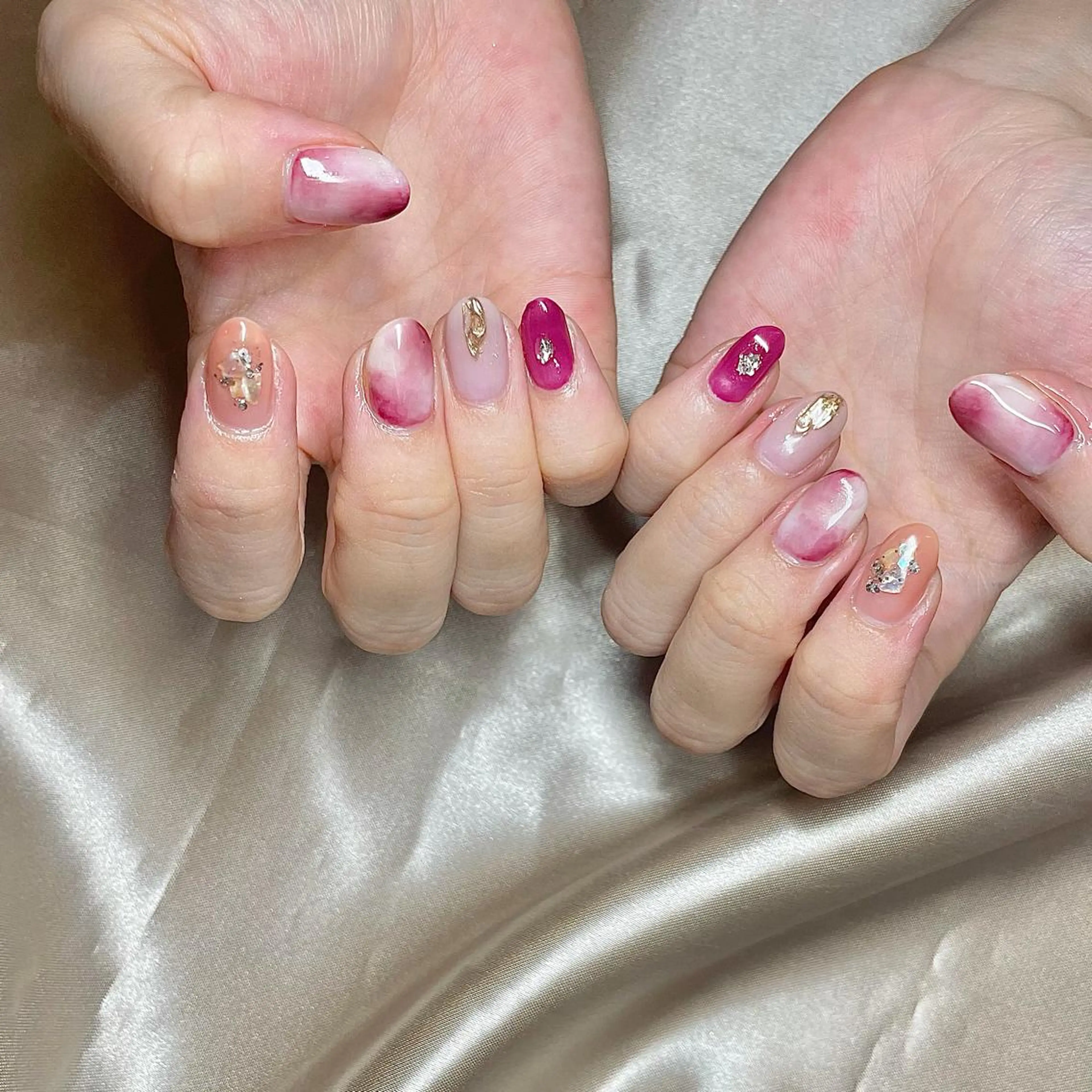 カラー パーマ メンズ キッズ ネイル マツエク・マツパ レッドカラー ミラーネイル 赤色 ハンドネイル ハンドケア nail&eye Aoのマツエク・マツパデザイン