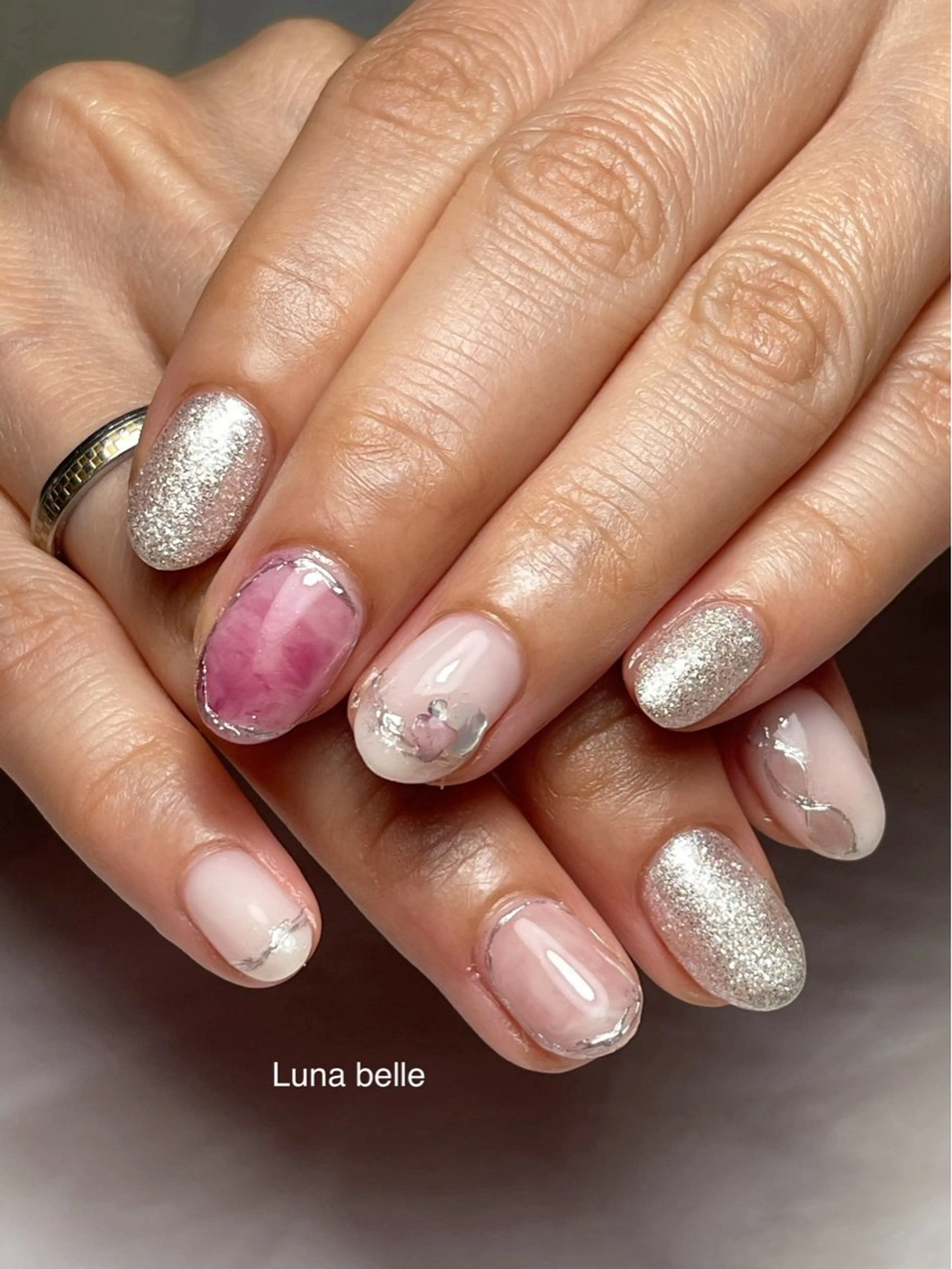 ネイル アートネイル 大理石ネイル(マーブル) ミラーネイル ハンドネイル LUNA BELLEのネイルデザイン