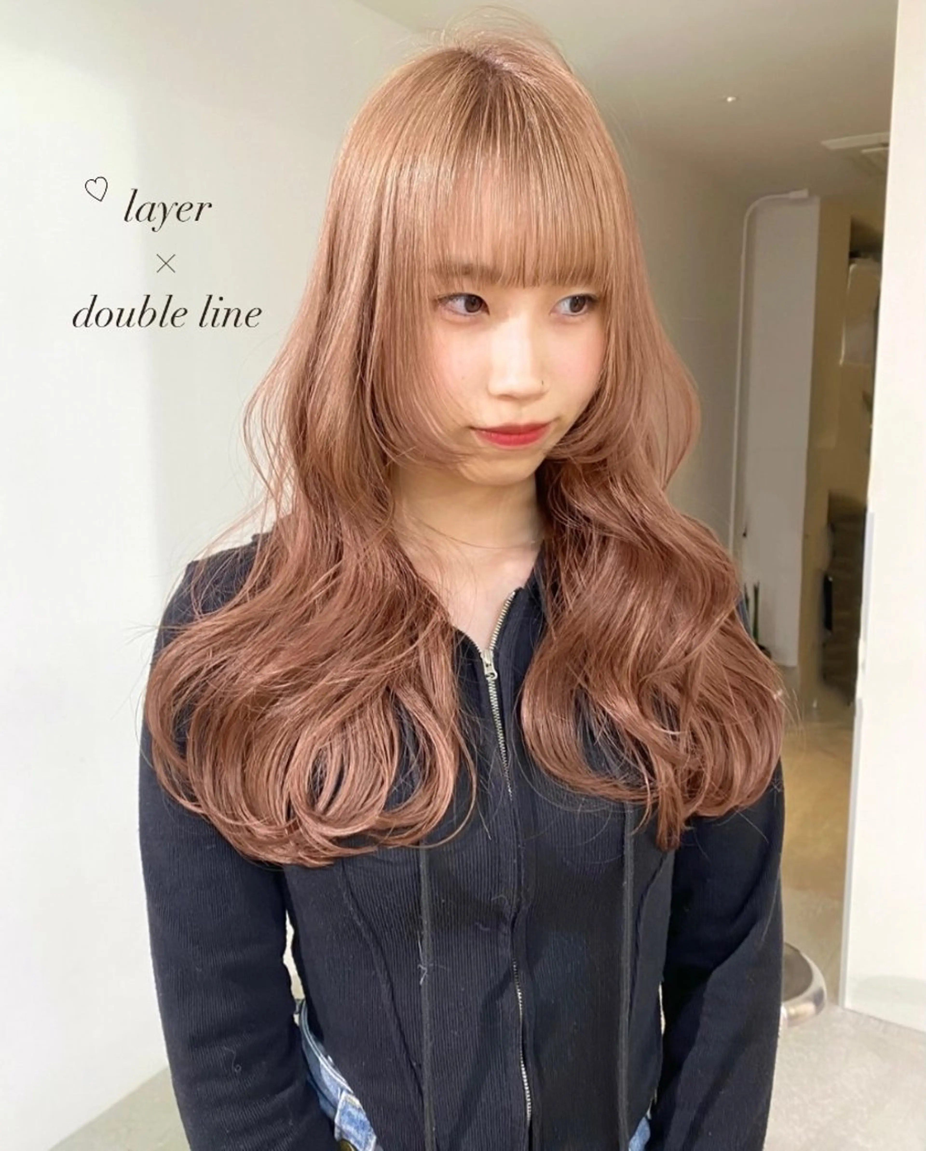 ロング ボブ ハイライト レイヤーカット ロング 小顔カット mizuki/ピンク ベージュ.レイヤーのヘアスタイル