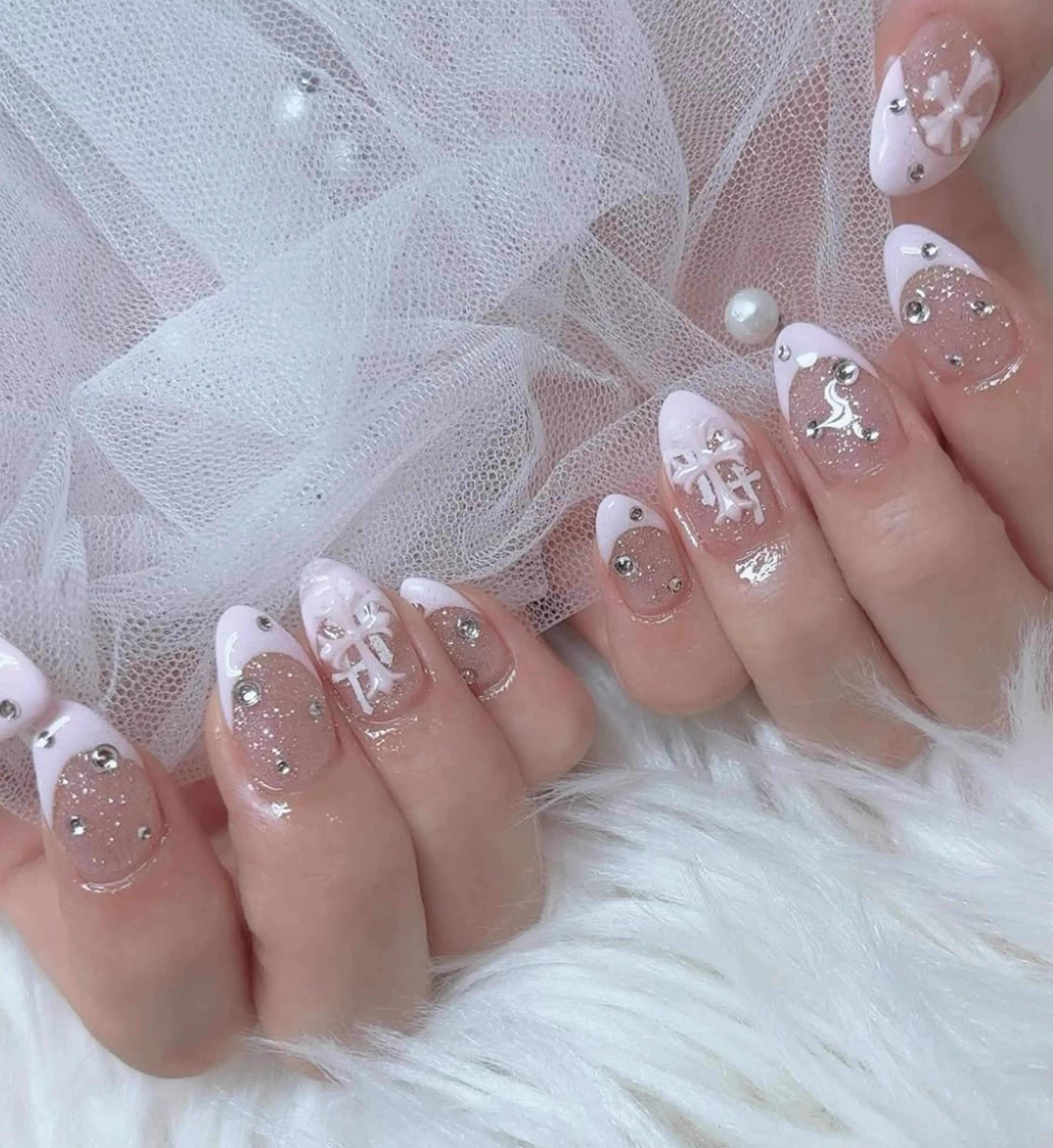 ネイル アートネイル フレンチネイル ジェルネイル キラキラネイル ニュアンスネイル ハンドネイル Ryunail所属・Ryu Nail NekoChanのネイルデザイン