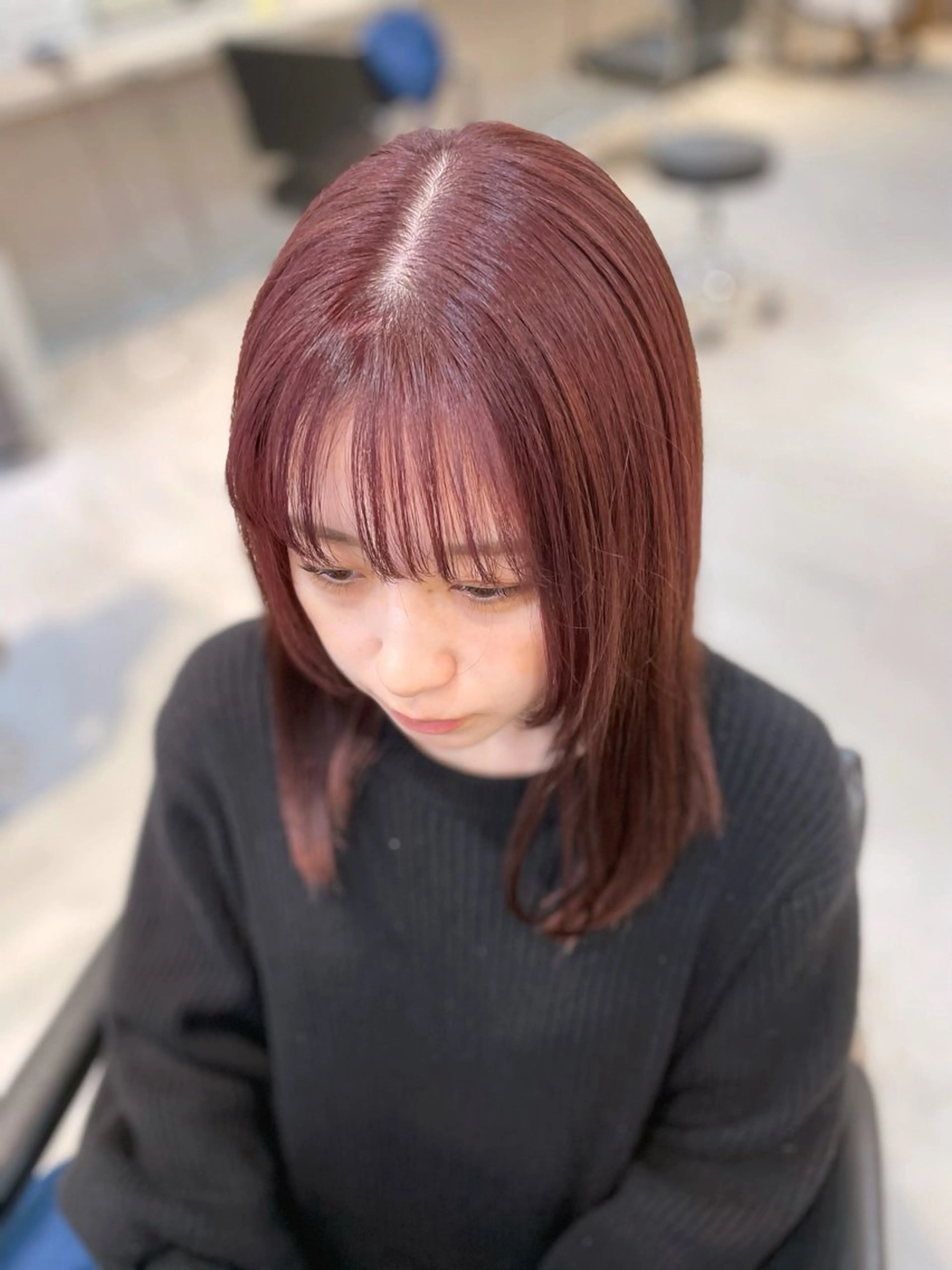 ミディアム カラー カシス ピンクカラー noa hair design 町田店所属・miyu♡̷̷ 韓国ヘア/顔まわりのヘアスタイル