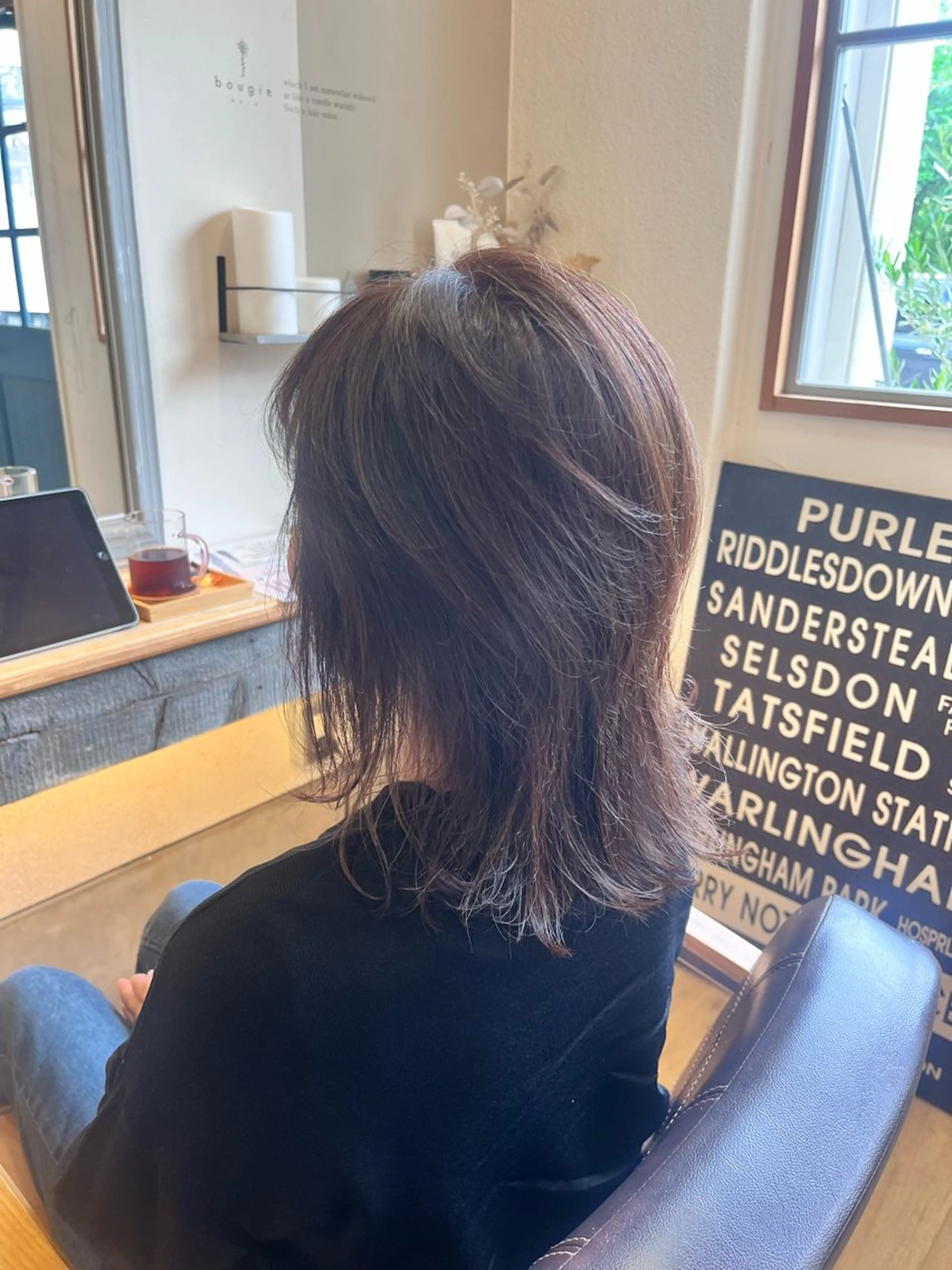 ミディアム ハラちゃんカット✂︎ 透明感🩵ケアカラーのヘアスタイル