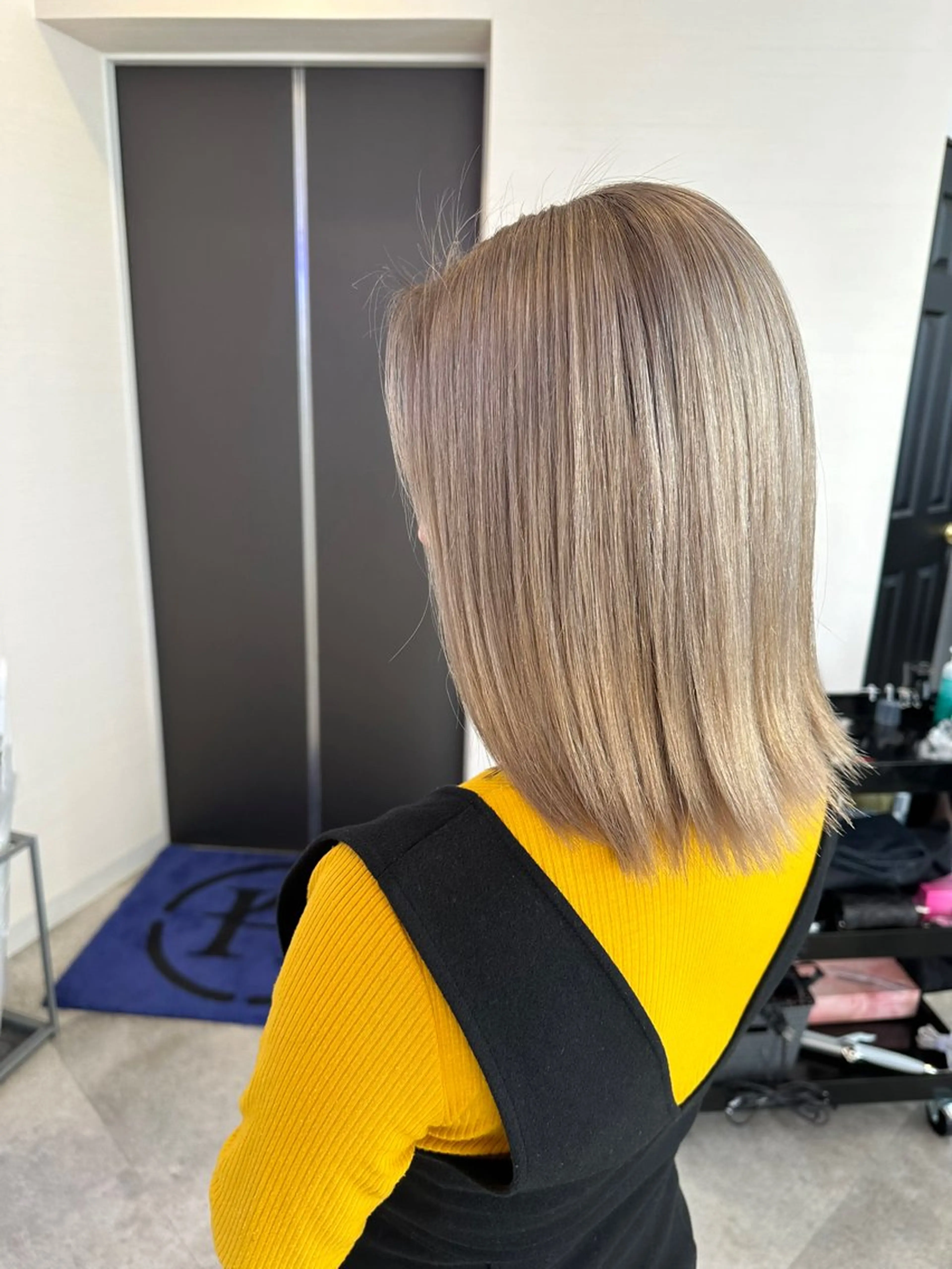 ミディアム ミディアムパーマ ミストバング ハイライト 髪質改善 ヨシンモリ HAIR SMILE COEURのヘアスタイル