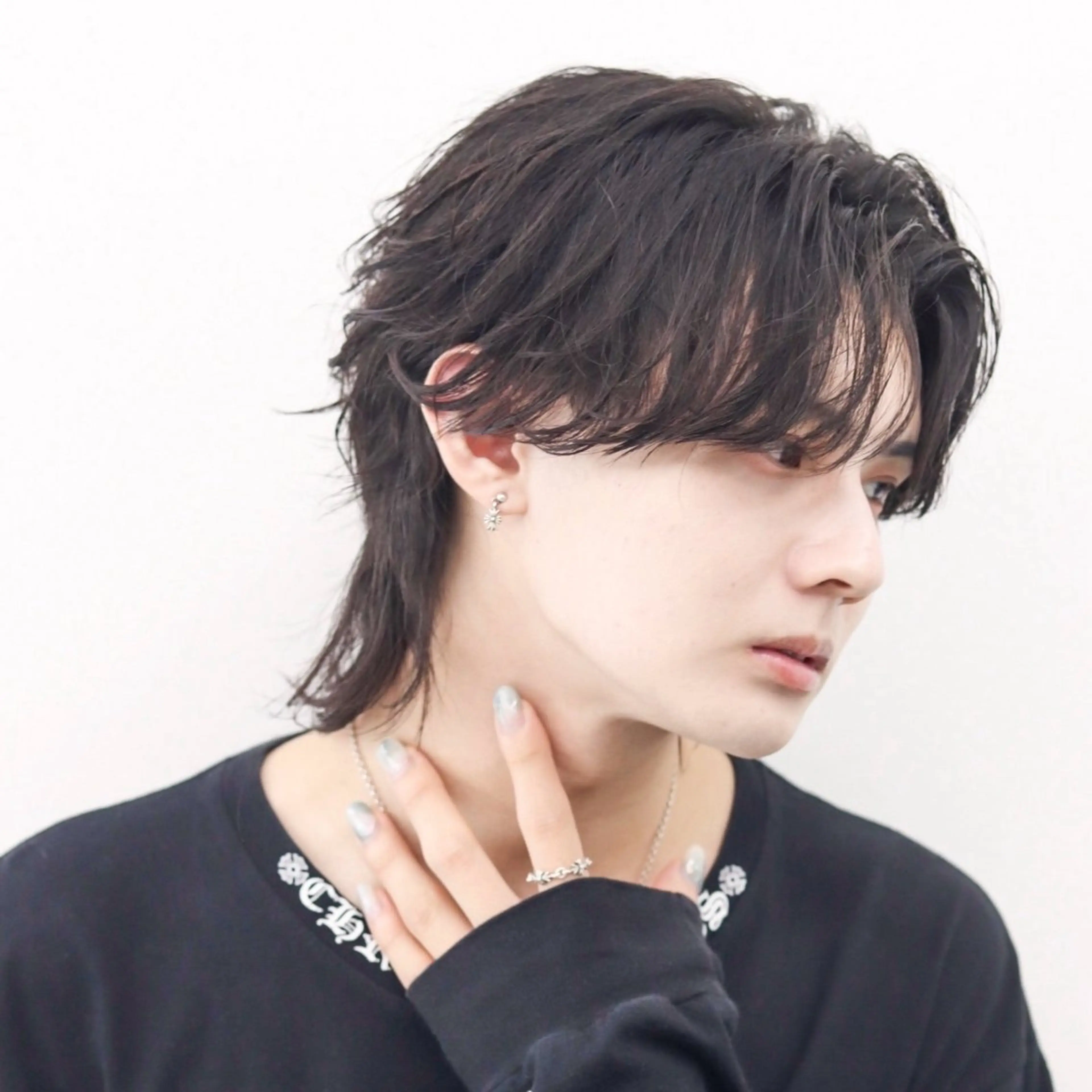 ミディアム パーマ メンズ カット パーマ メンズフェザー毛流れ パーマASHU渋谷のヘアスタイル