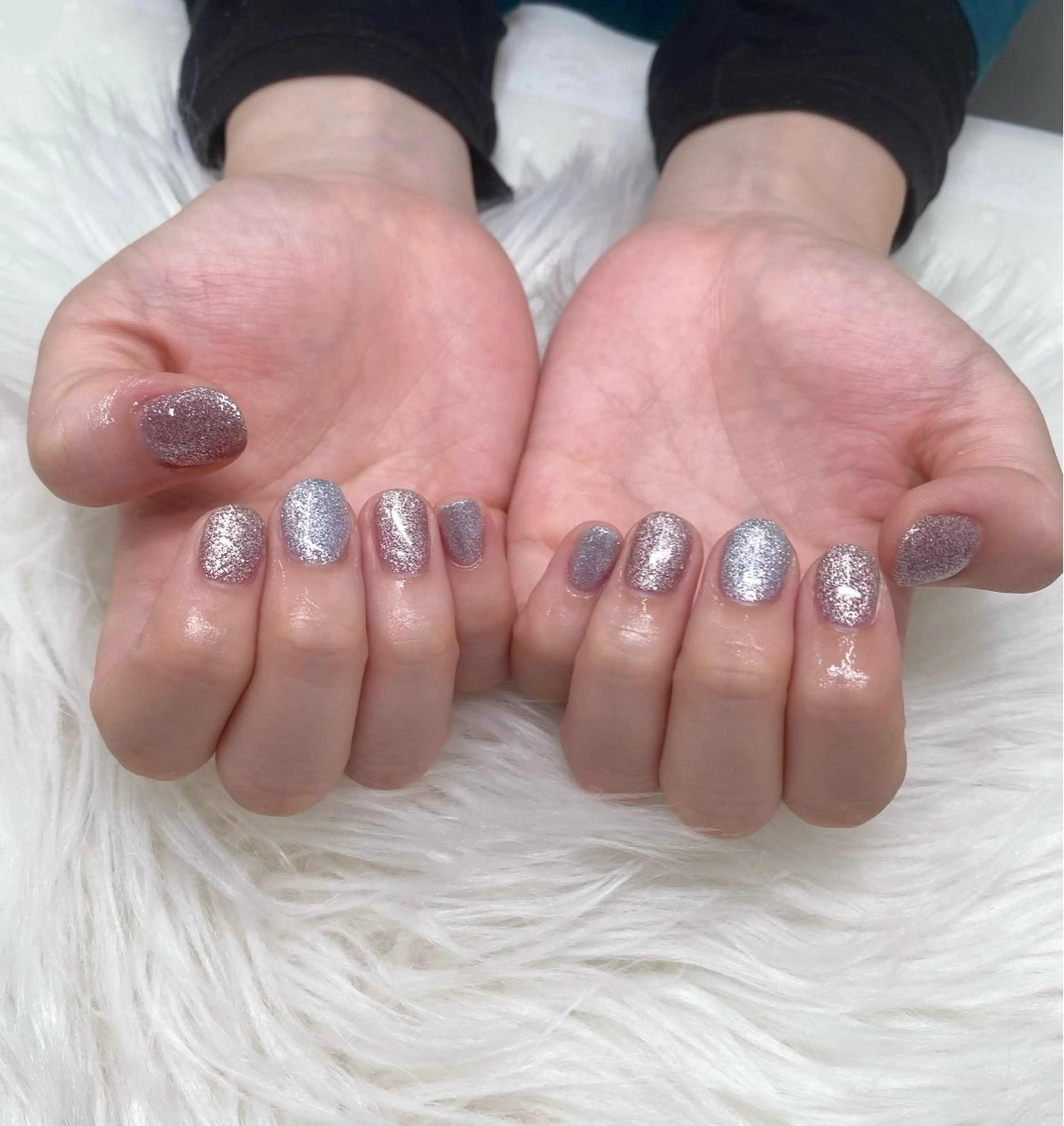 ネイル ブルー ラメ(グリッター) パープル ハンドネイル エリクサーネイル池袋 小川のネイルデザイン