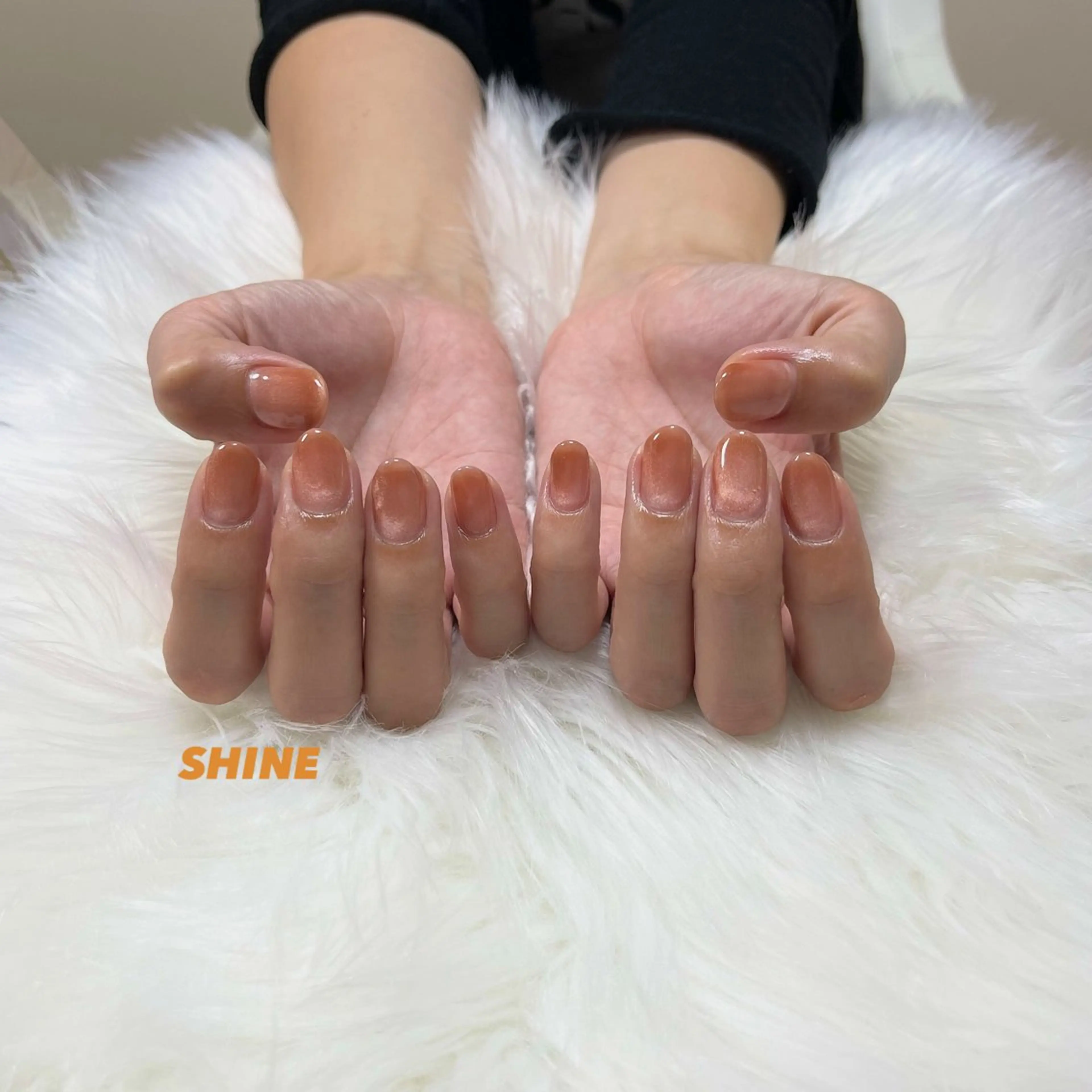 ネイル ブラウン マグネットネイル オレンジ SHINE nail salonのネイルデザイン