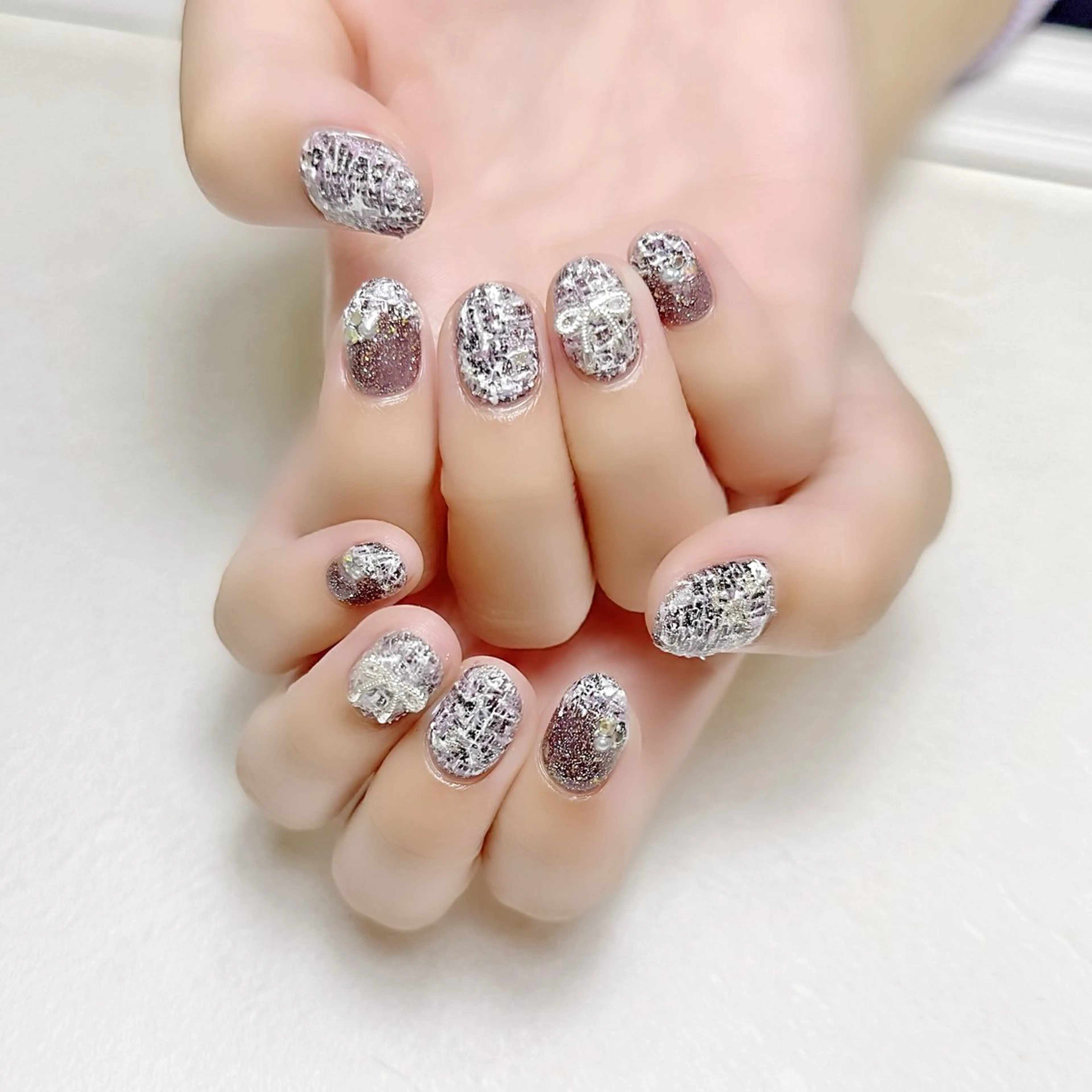 ネイル フラッシュネイル ジェルネイル リボン ツイードネイル 冬ネイル rouse nail RISATOのネイルデザイン