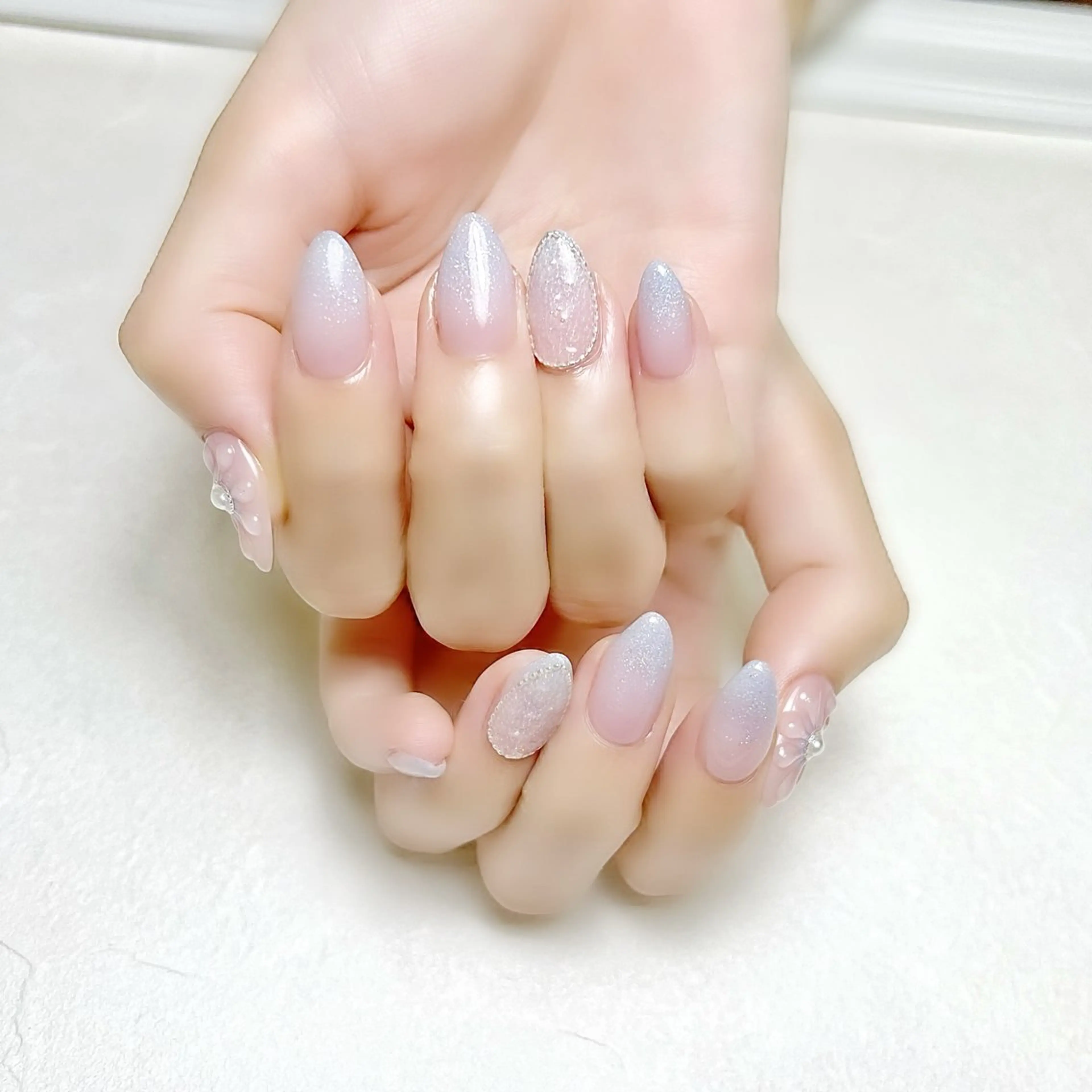 ネイル ガーリー グラデーション キラキラネイル 水色 ピンク rouse nail RISATOのネイルデザイン