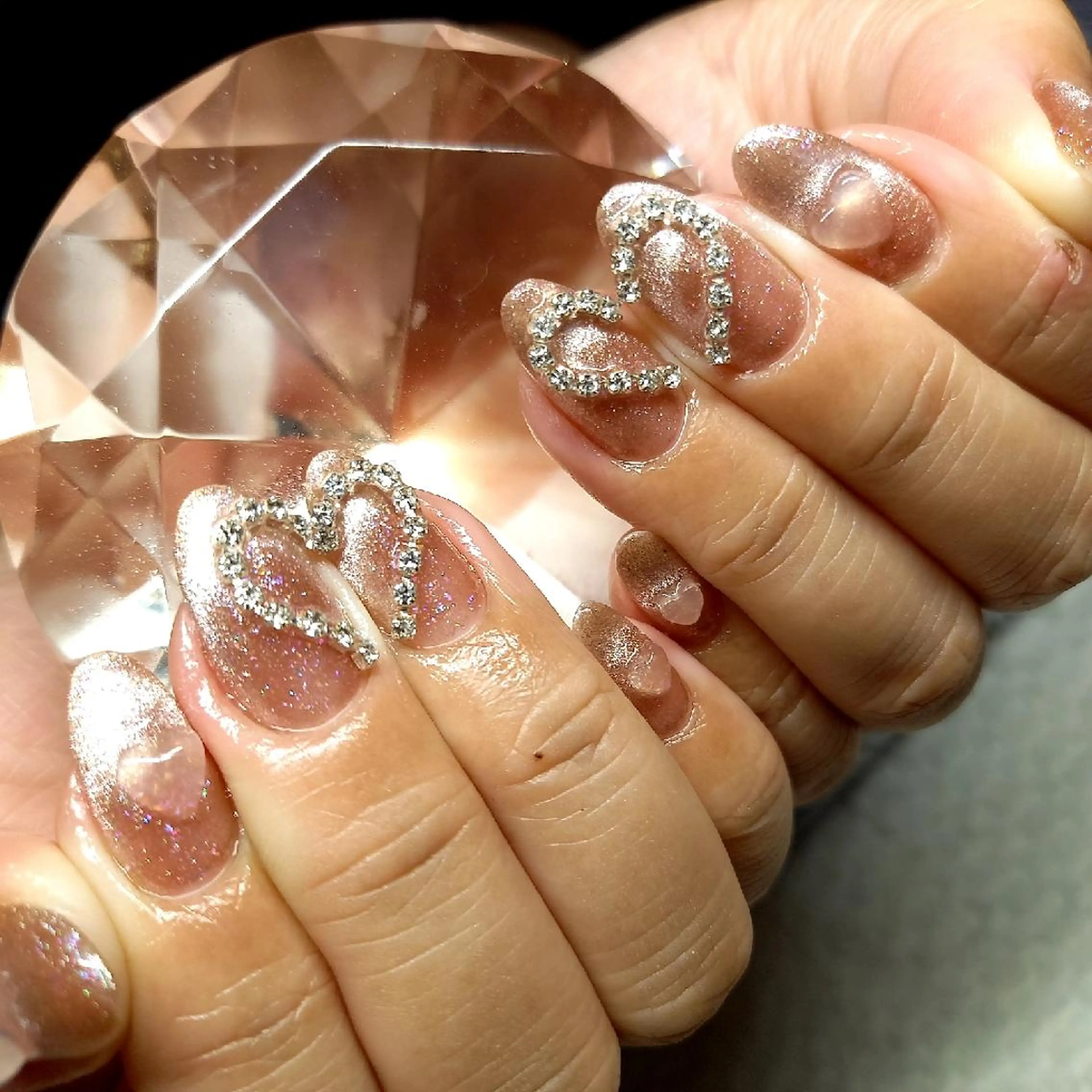 ネイル ジェルネイル ハート マグネットネイル ピンク ストーンネイル Mirei NAIL 金児のネイルデザイン