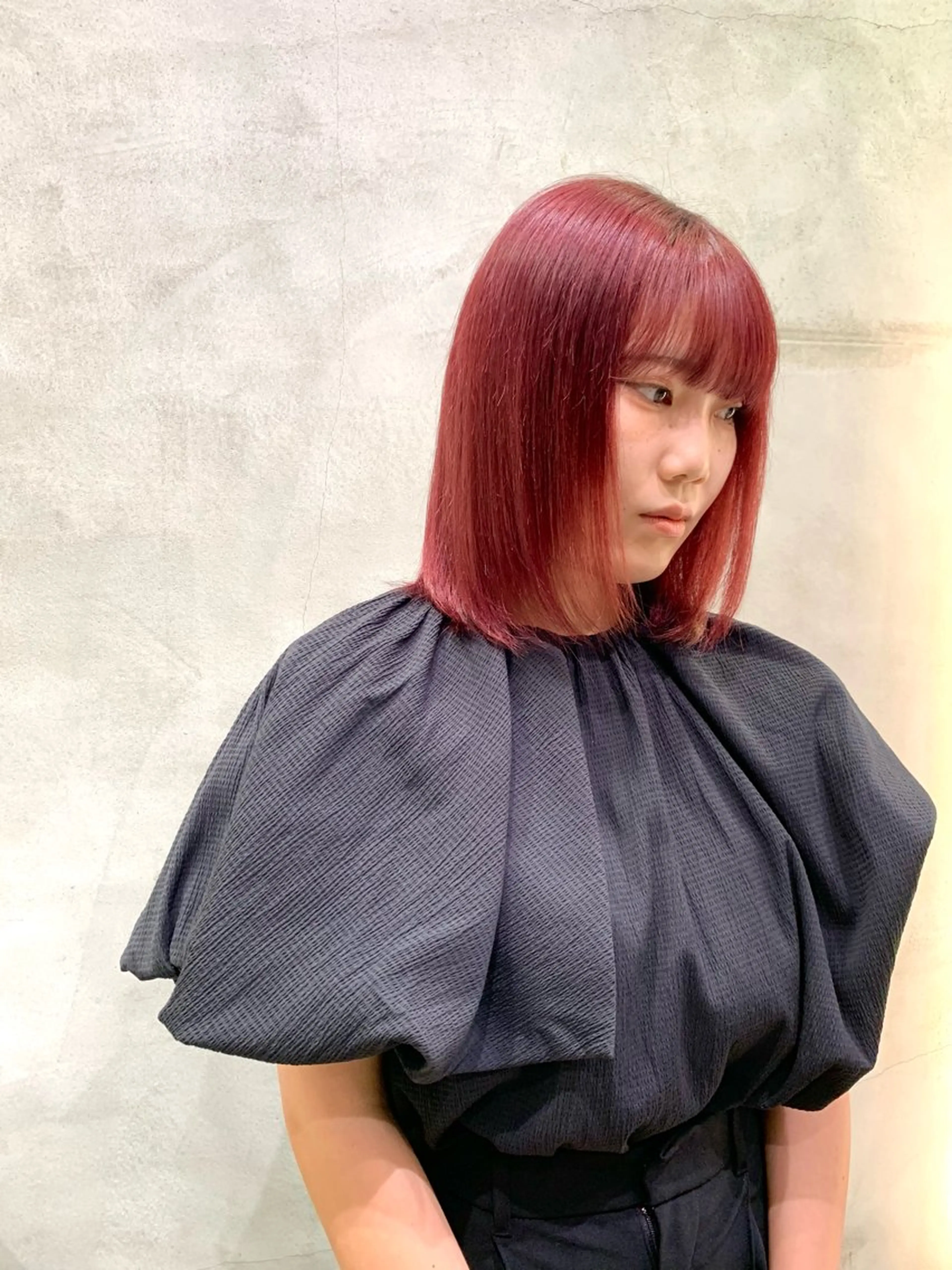 ミディアム カラー カシス レッドカラー カット ヘアカラー トリートメント ✨髪質改善/レイヤー ✨川合佑哉のヘアスタイル