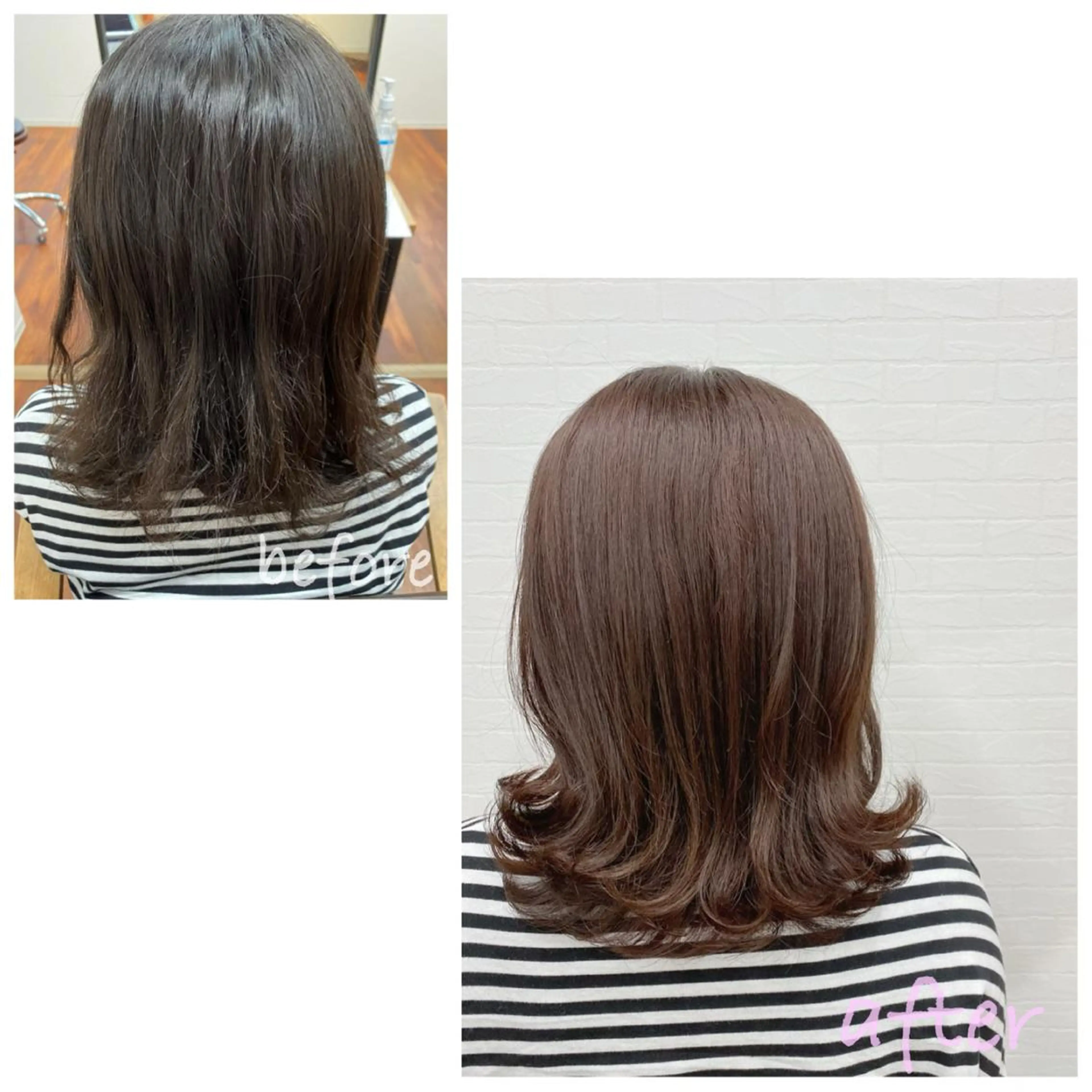 セミロング カラー セミロングパーマ ブラウンカラー ピンクカラー ピンクブラウン 縮毛矯正 GRANLUSSO 〜グランルッソ駅前店所属・木口 嘉美のヘアスタイル