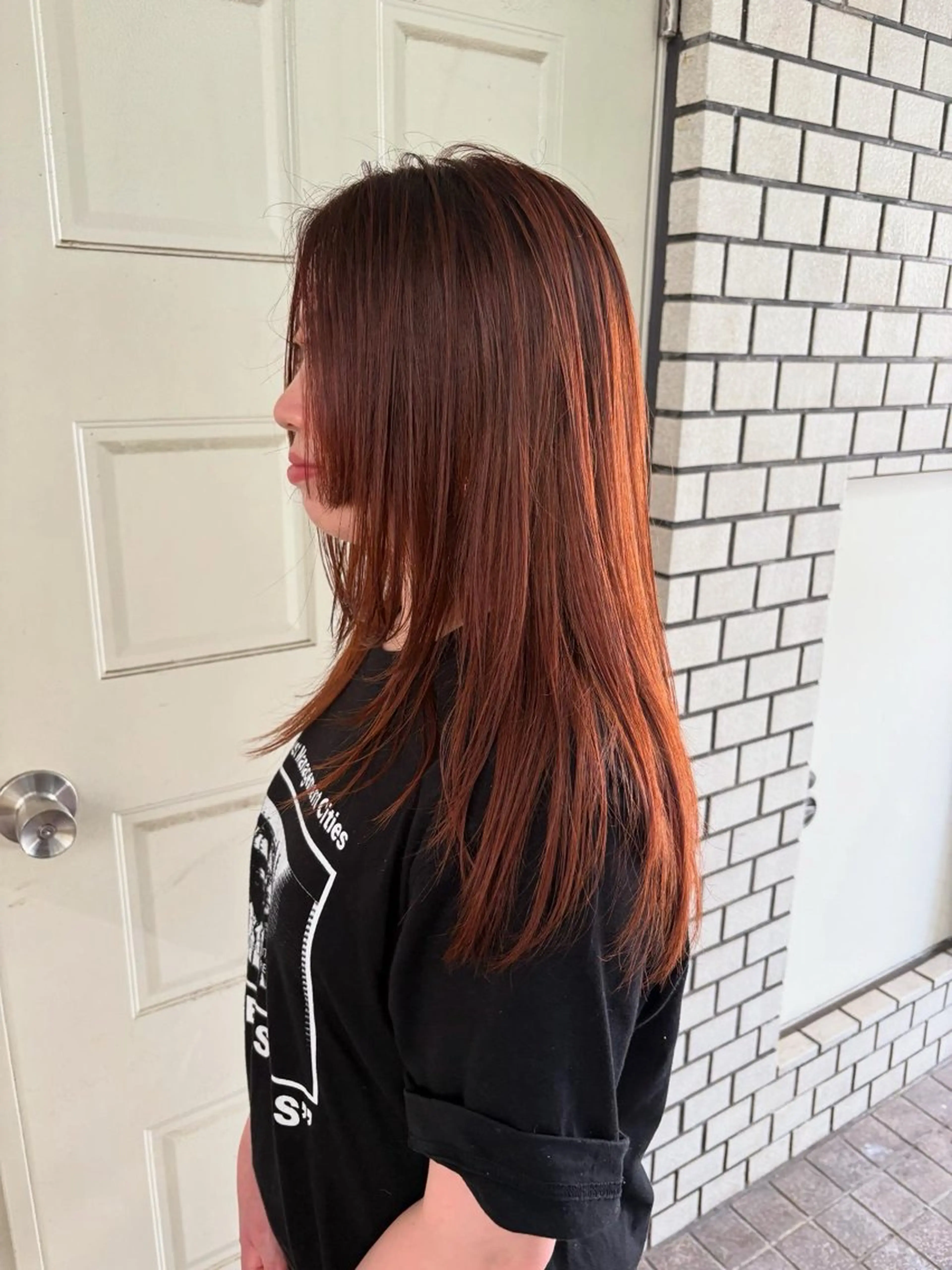 ロング カラー ブリーチ ブリーチなしカラー オレンジ カット ヘアカラー トリートメント takada kohのヘアスタイル