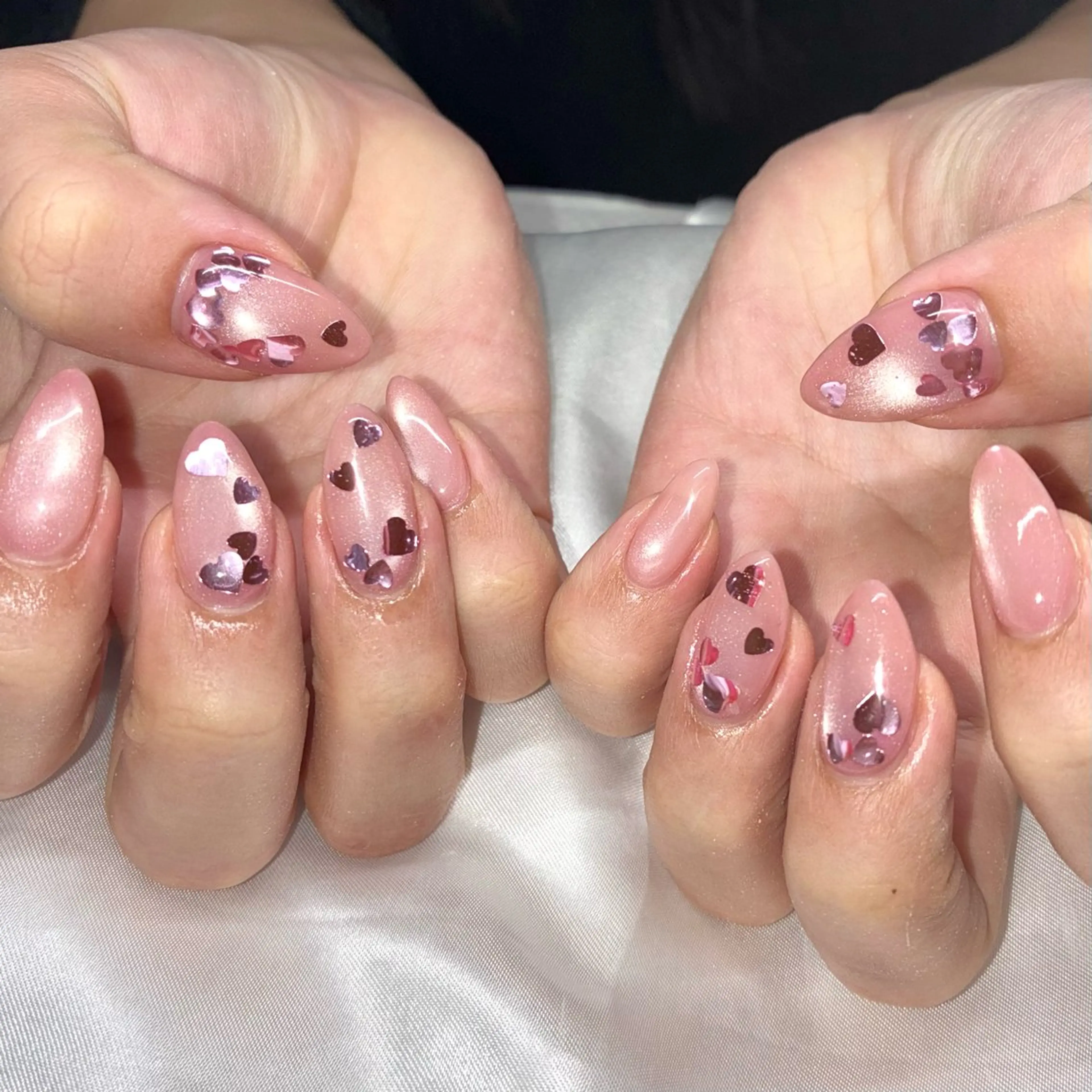 ネイル ジェルネイル ハート ホログラムネイル マグネットネイル ハンドネイル Nail ヌシん家 AKANEのネイルデザイン