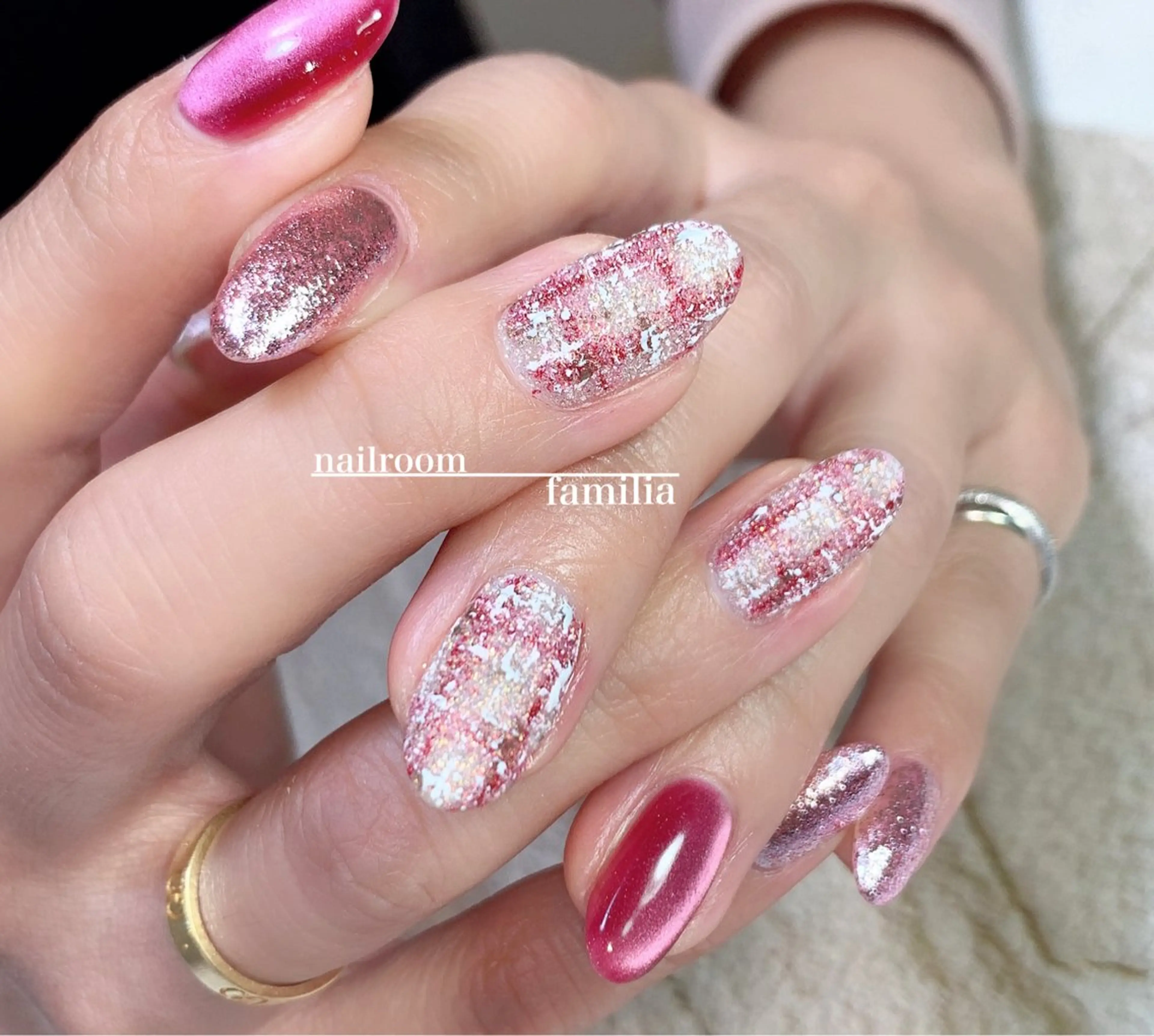 ネイル マグネットネイル ツイードネイル ハンドネイル -nailroom- familiaのネイルデザイン